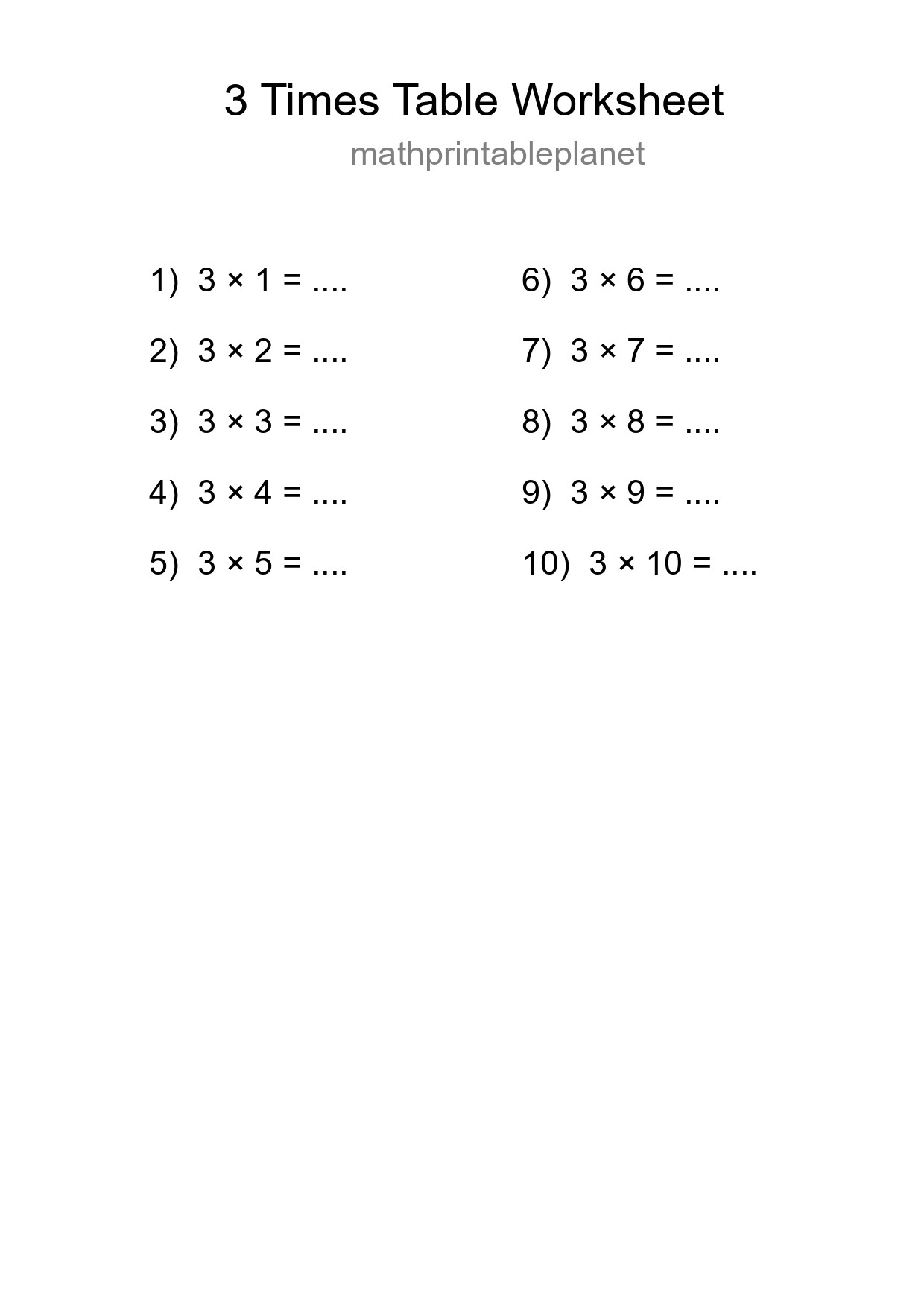 3 Times Table Worksheet For Grade 2 With Answers - Part 75