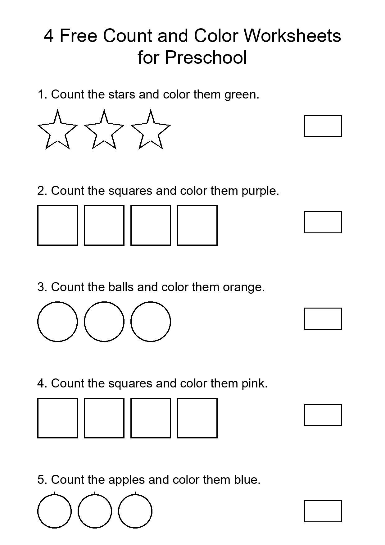 4 Free Count and Color Worksheets for Preschool