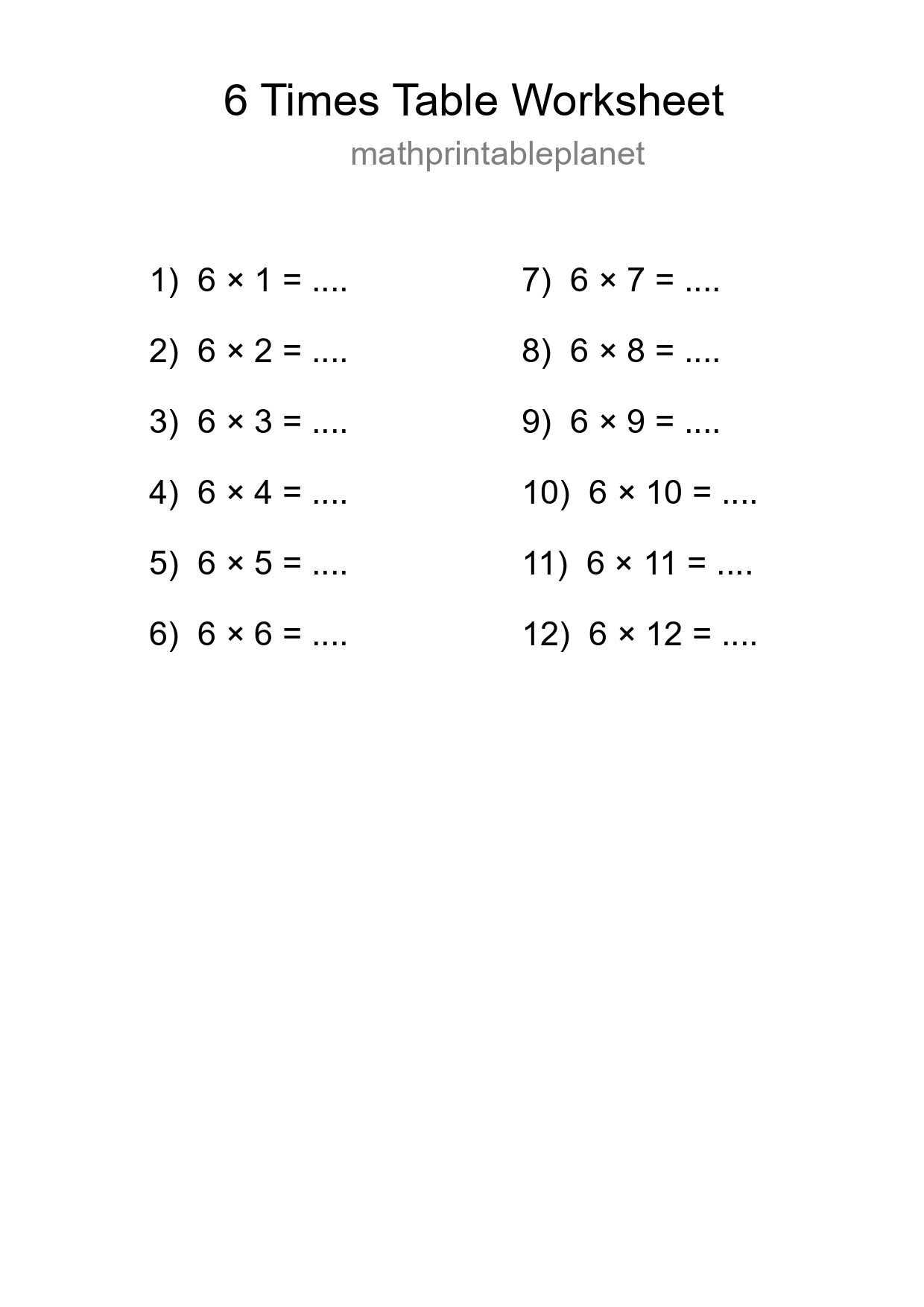 6 Times Table Worksheet For Grade 3 With Answers - Part 152