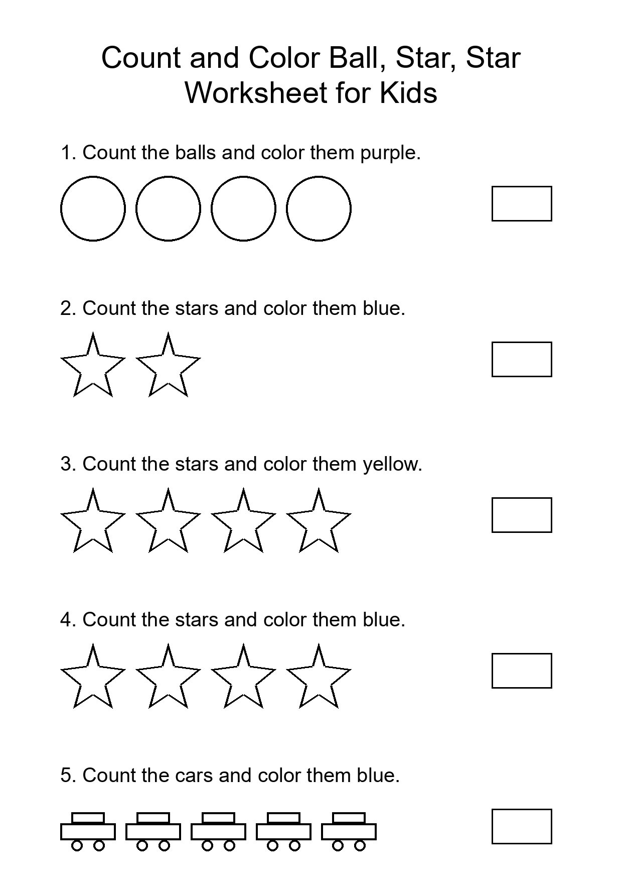 Count and Color Ball, Star, Star Worksheet for Kids