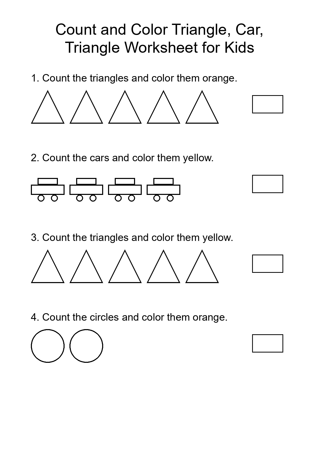 Count and Color Triangle, Car, Triangle Worksheet for Kids