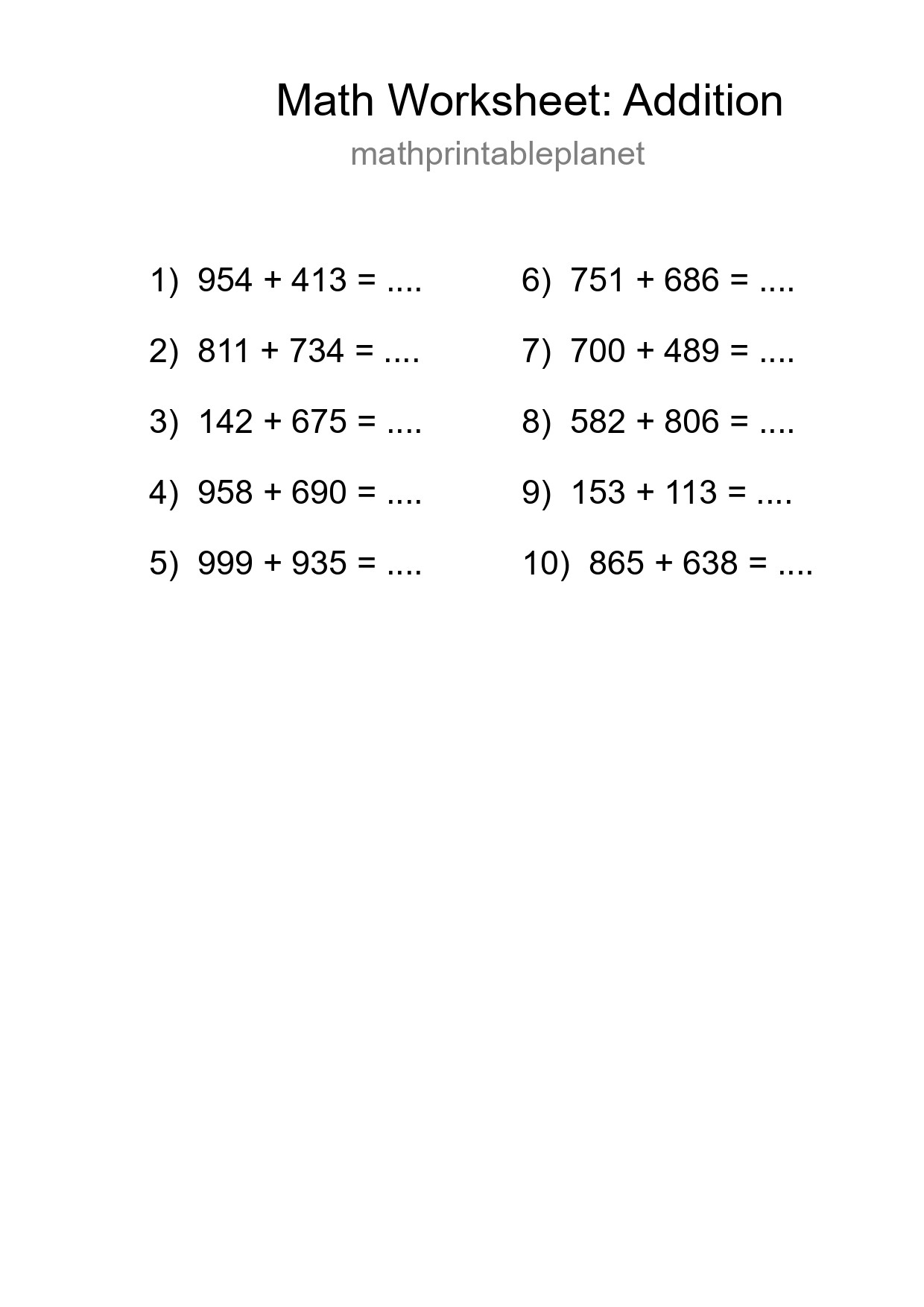 Free 10 Addition Math Worksheet For Grade 5 - Part 265