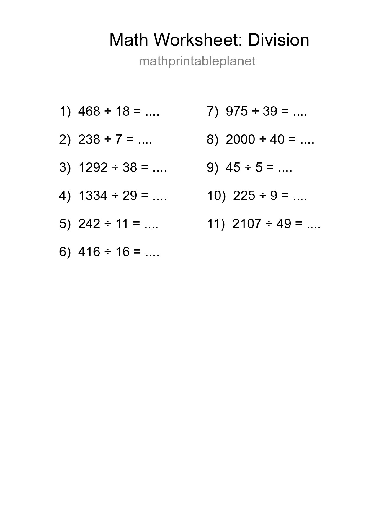 Free 11 Division Math Worksheet For Grade 2 With Answers - Part 213