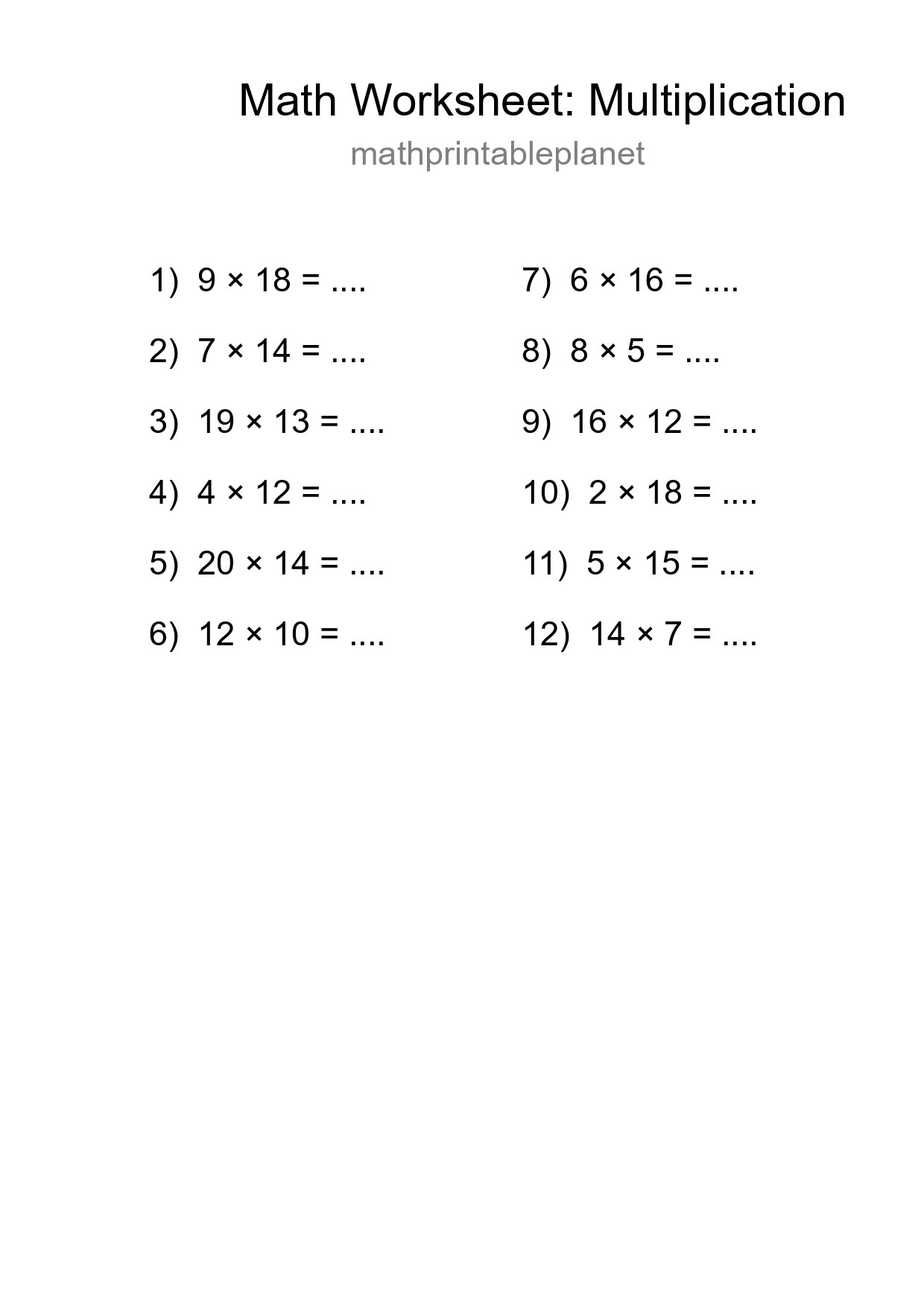 Free 12 Multiplication Math Worksheet For Grade 2 With Answers - Part 183