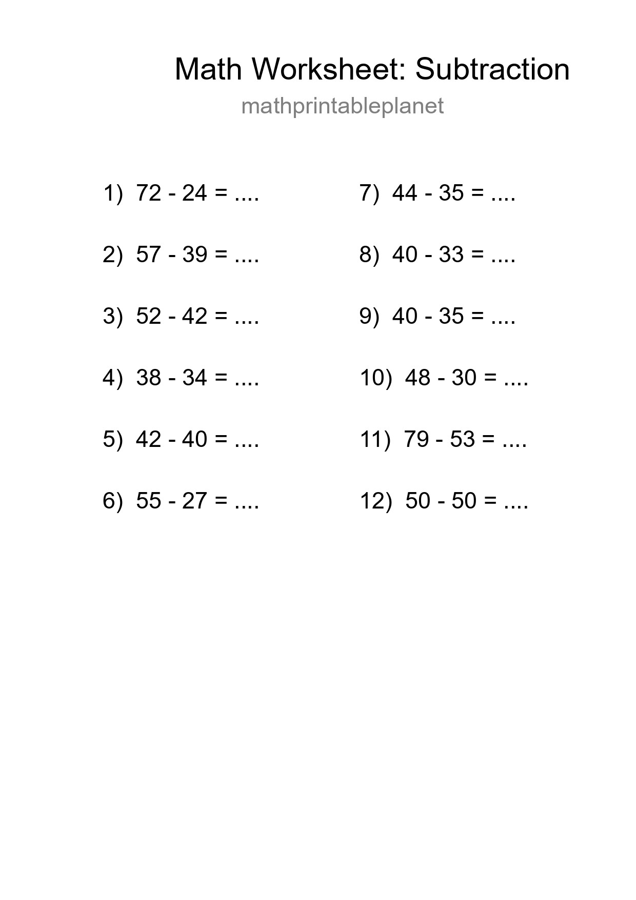 Free 12 Subtraction Math Worksheet For Grade 3 - Part 217