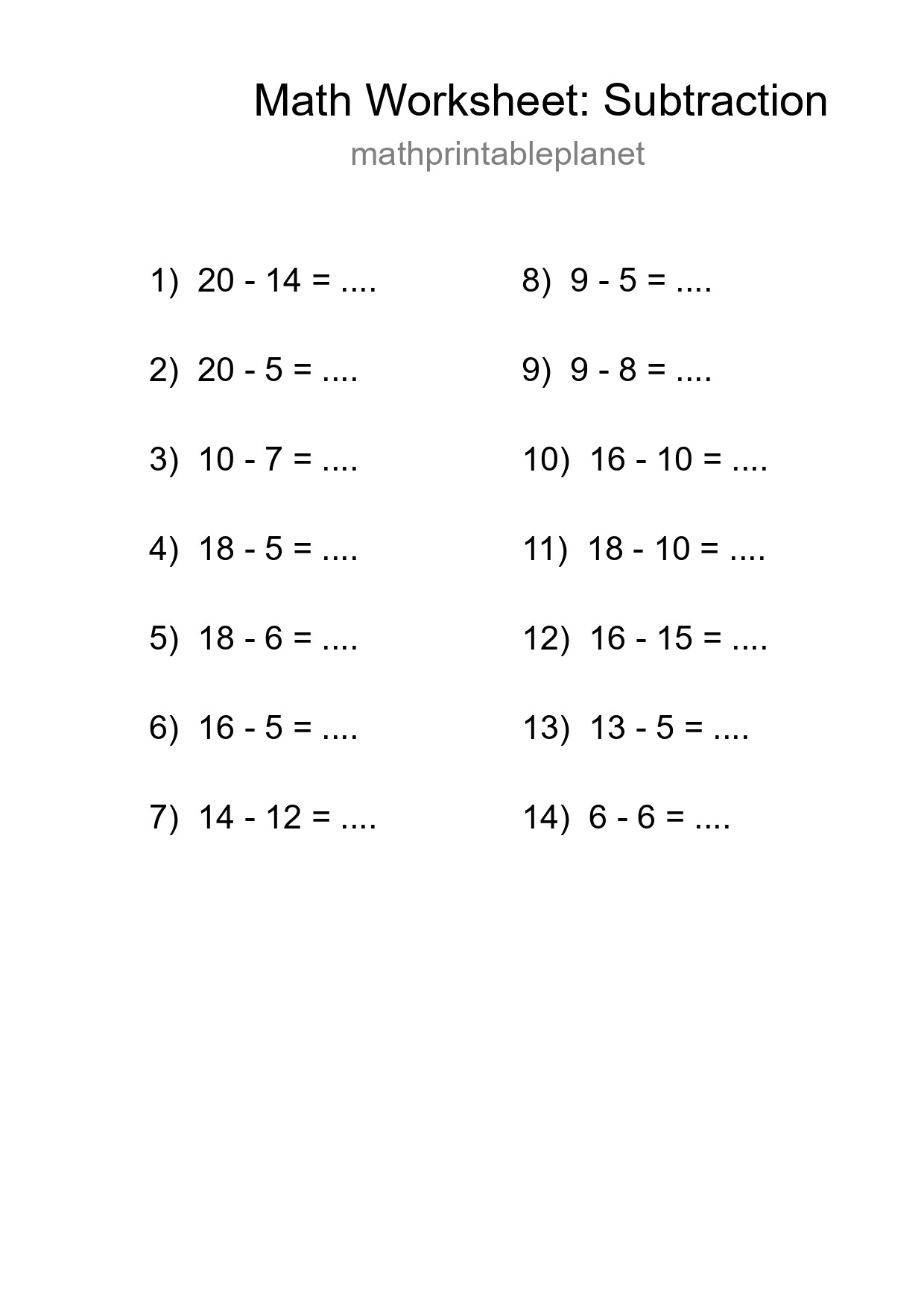 Free 14 Subtraction Math Worksheet For Grade 2 - Part 85