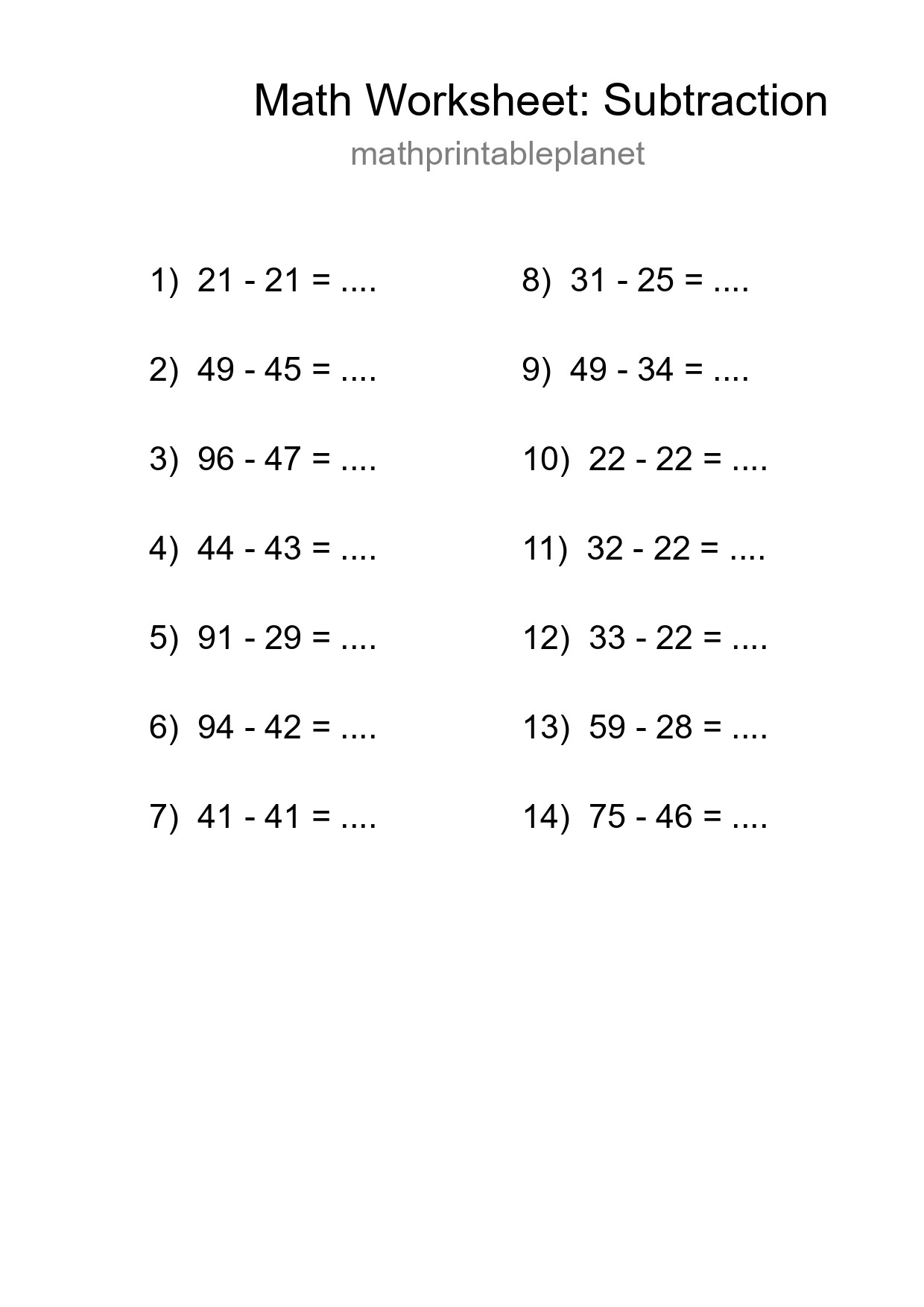 Free 14 Subtraction Math Worksheet For Grade 3 With Answers - Part 96