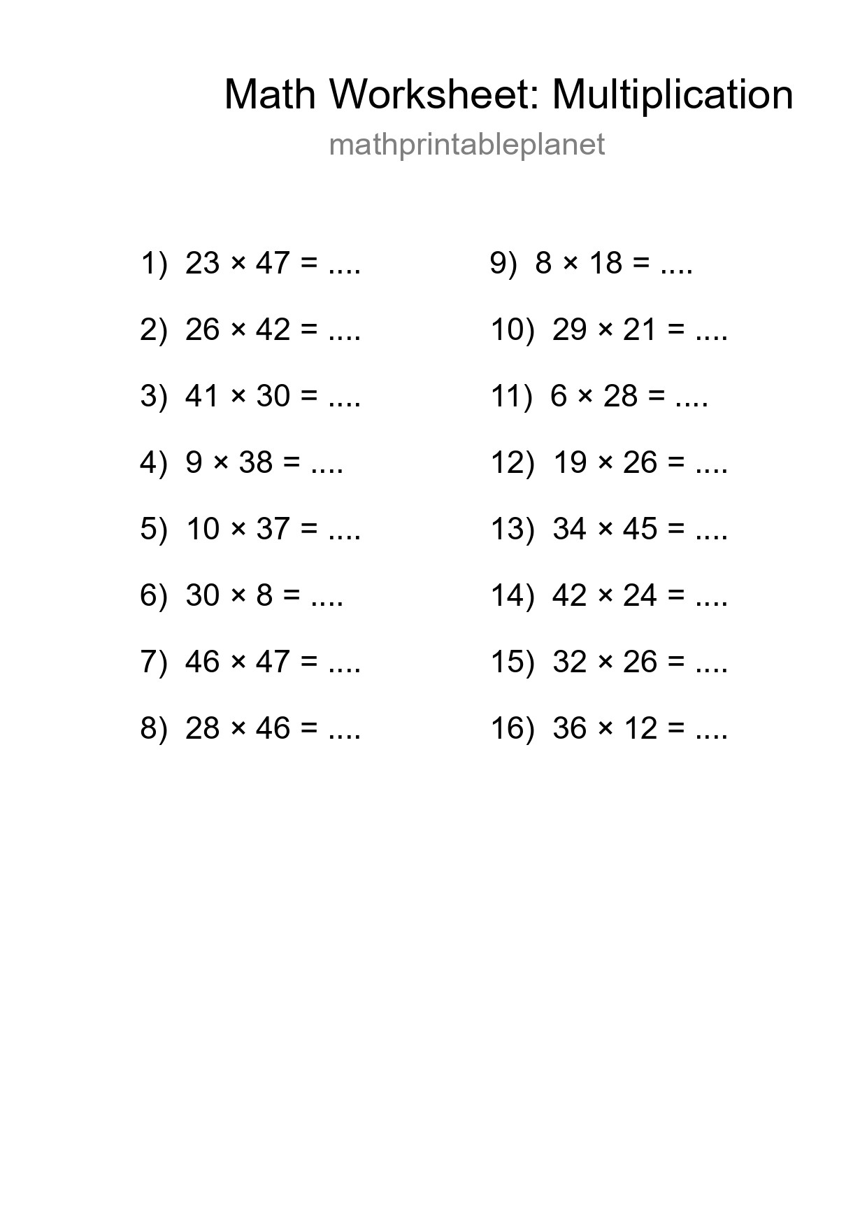 Free 16 Multiplication Math Worksheet For Grade 2 With Answers - Part 161