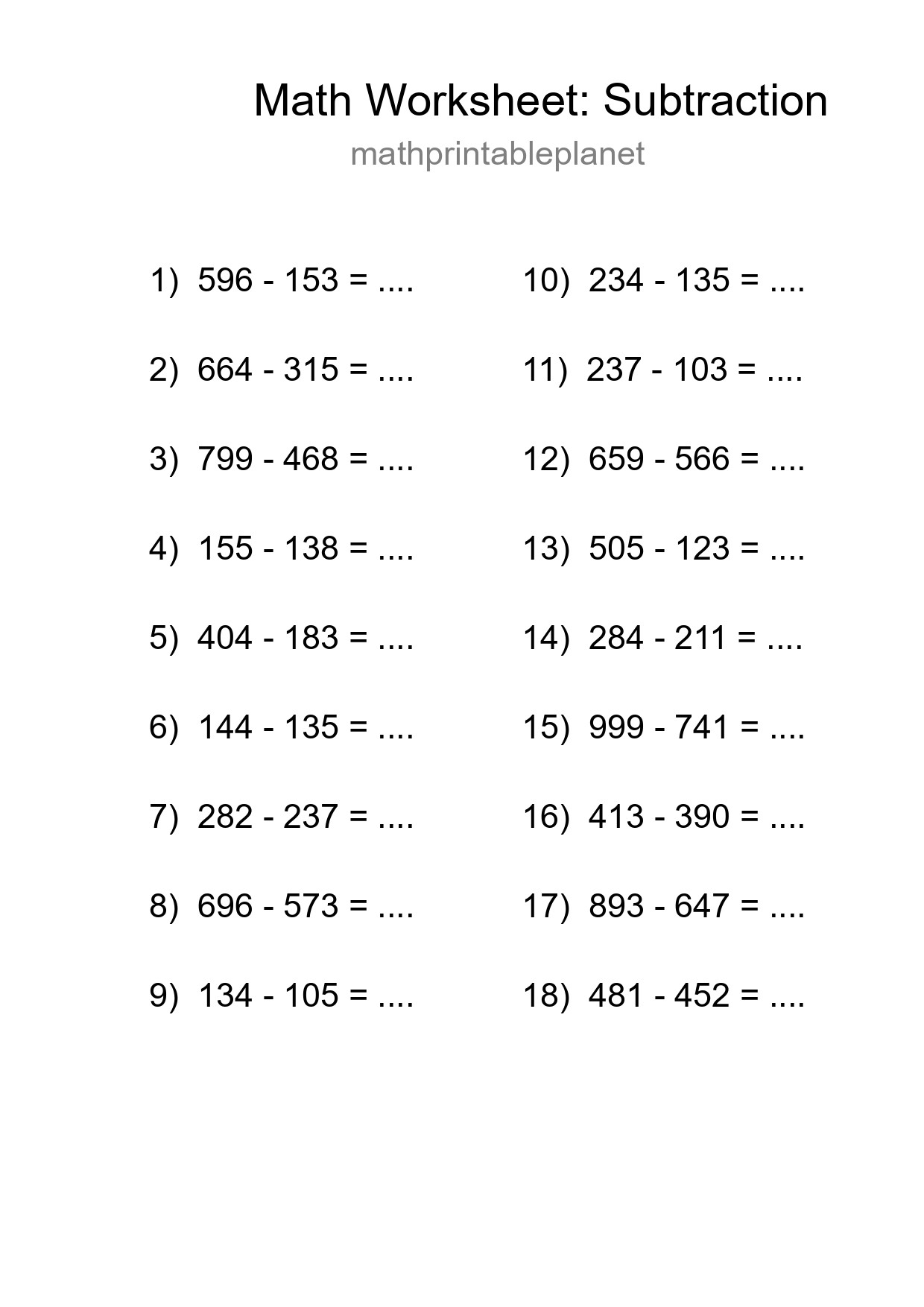 Free 18 Subtraction Math Worksheet For Grade 5 With Answers - Part 107