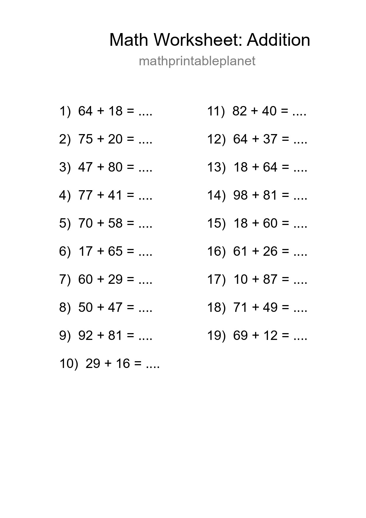 Free 19 Addition Math Worksheet For Grade 3 - Part 199