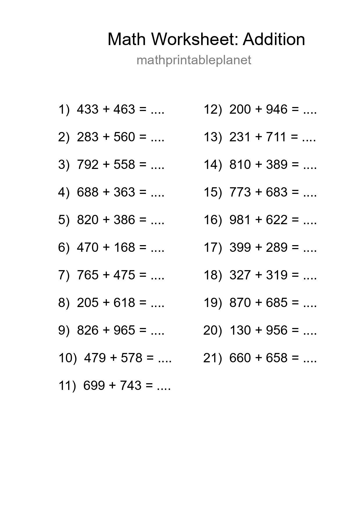 Free 21 Addition Math Worksheet For Grade 5 With Answers - Part 78