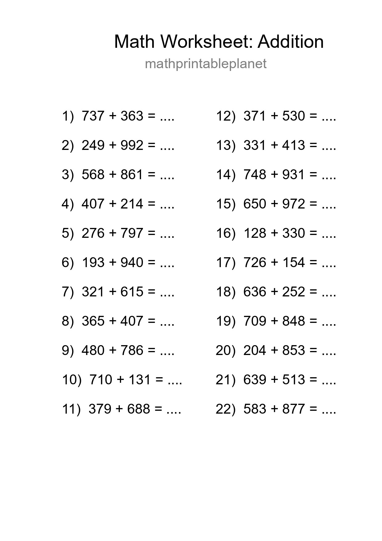 Free 22 Addition Math Worksheet For Grade 5 With Answers - Part 23
