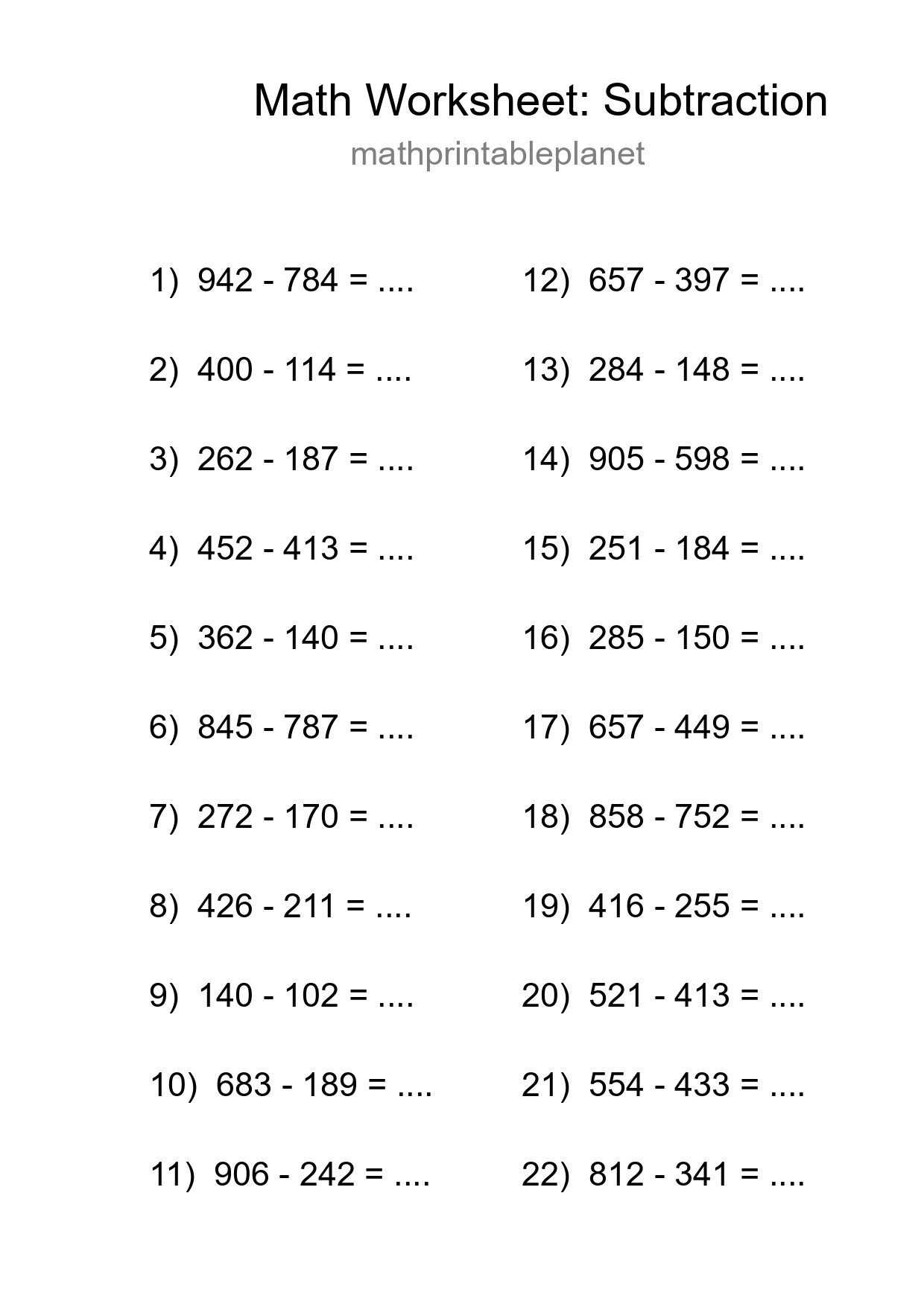Free 22 Subtraction Math Worksheet For Grade 5 With Answers - Part 129