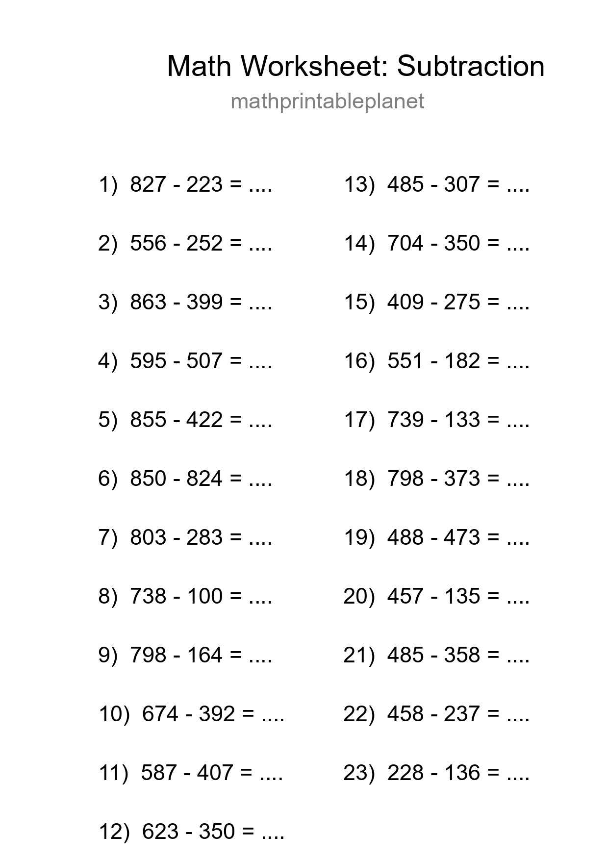 Free 23 Subtraction Math Worksheet For Grade 5 - Part 30