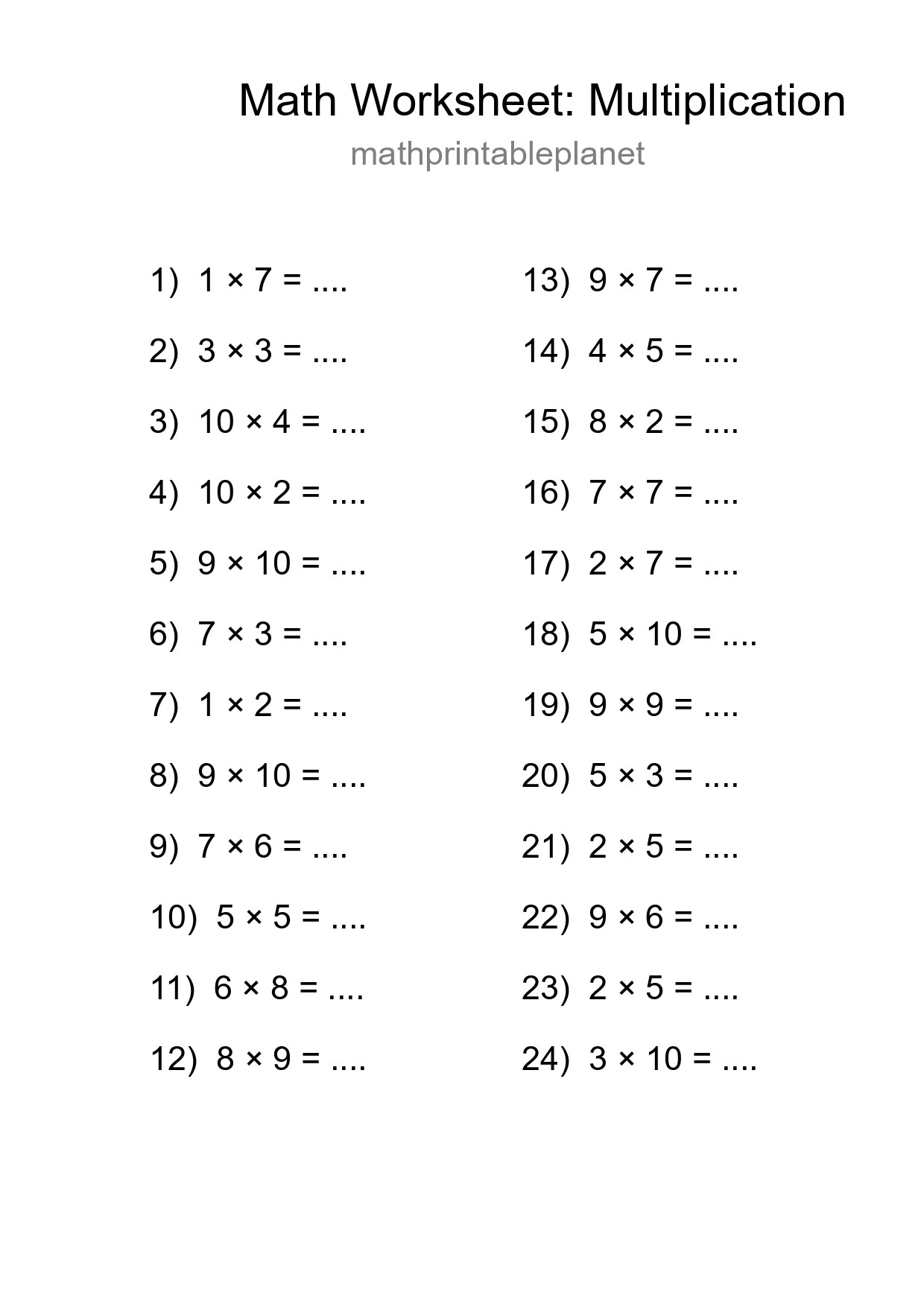 Free 24 Multiplication Math Worksheet For Grade 1 With Answers - Part 95