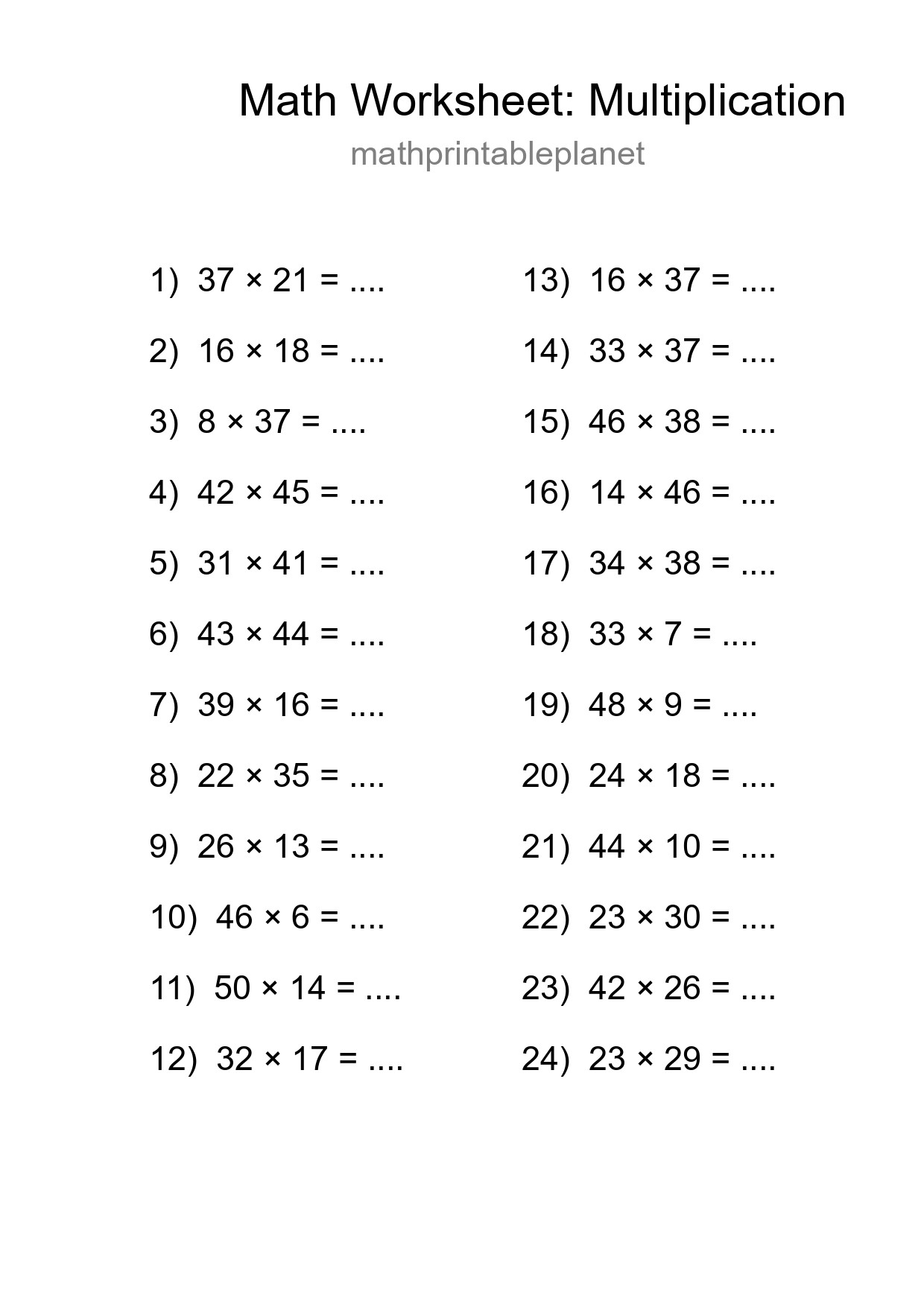 Free 24 Multiplication Math Worksheet For Grade 2 With Answers - Part 293