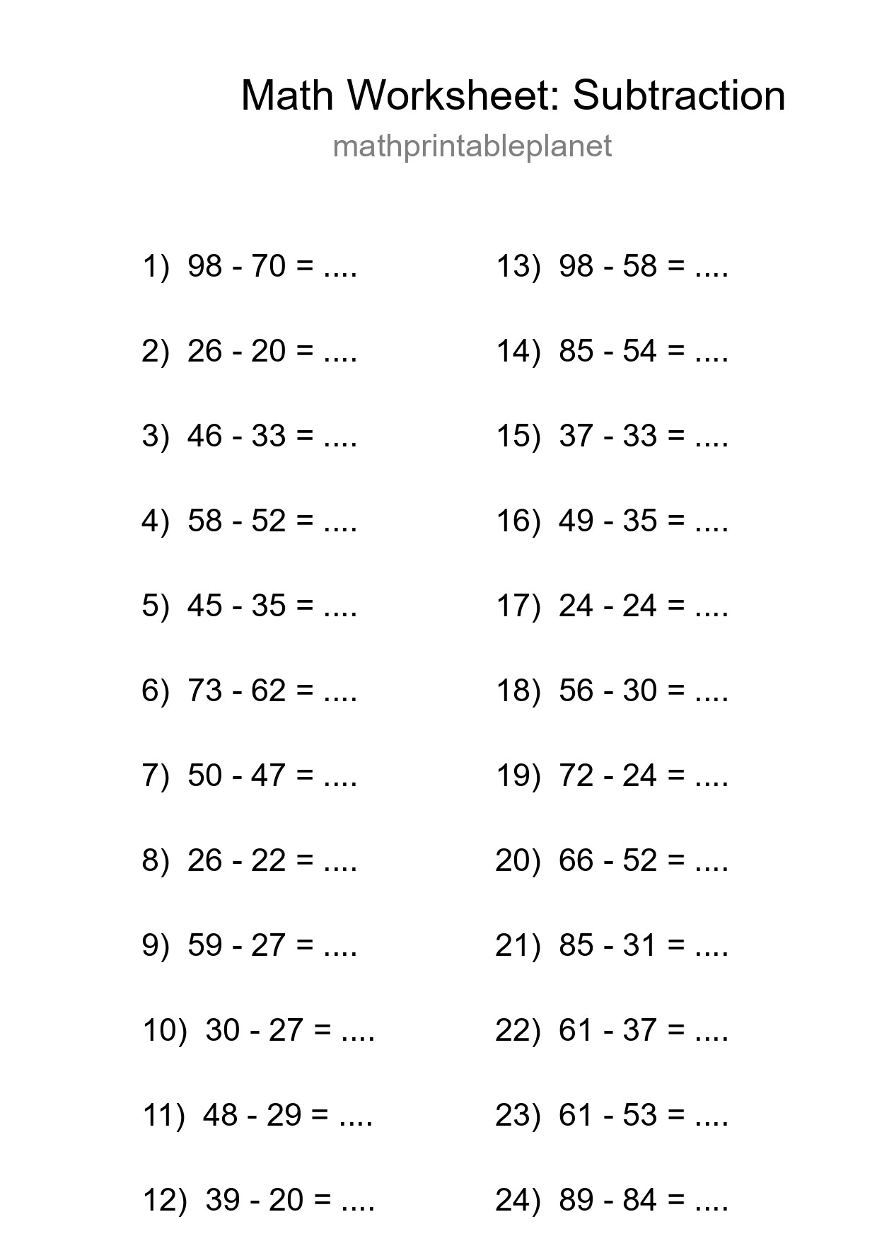 Free 24 Subtraction Math Worksheet For Grade 3 - Part 118