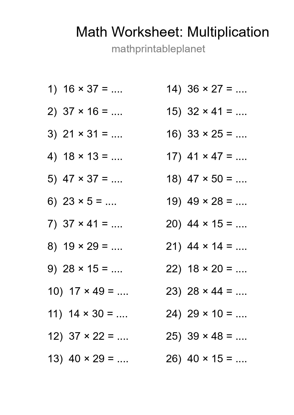 Free 26 Multiplication Math Worksheet For Grade 2 With Answers - Part 271