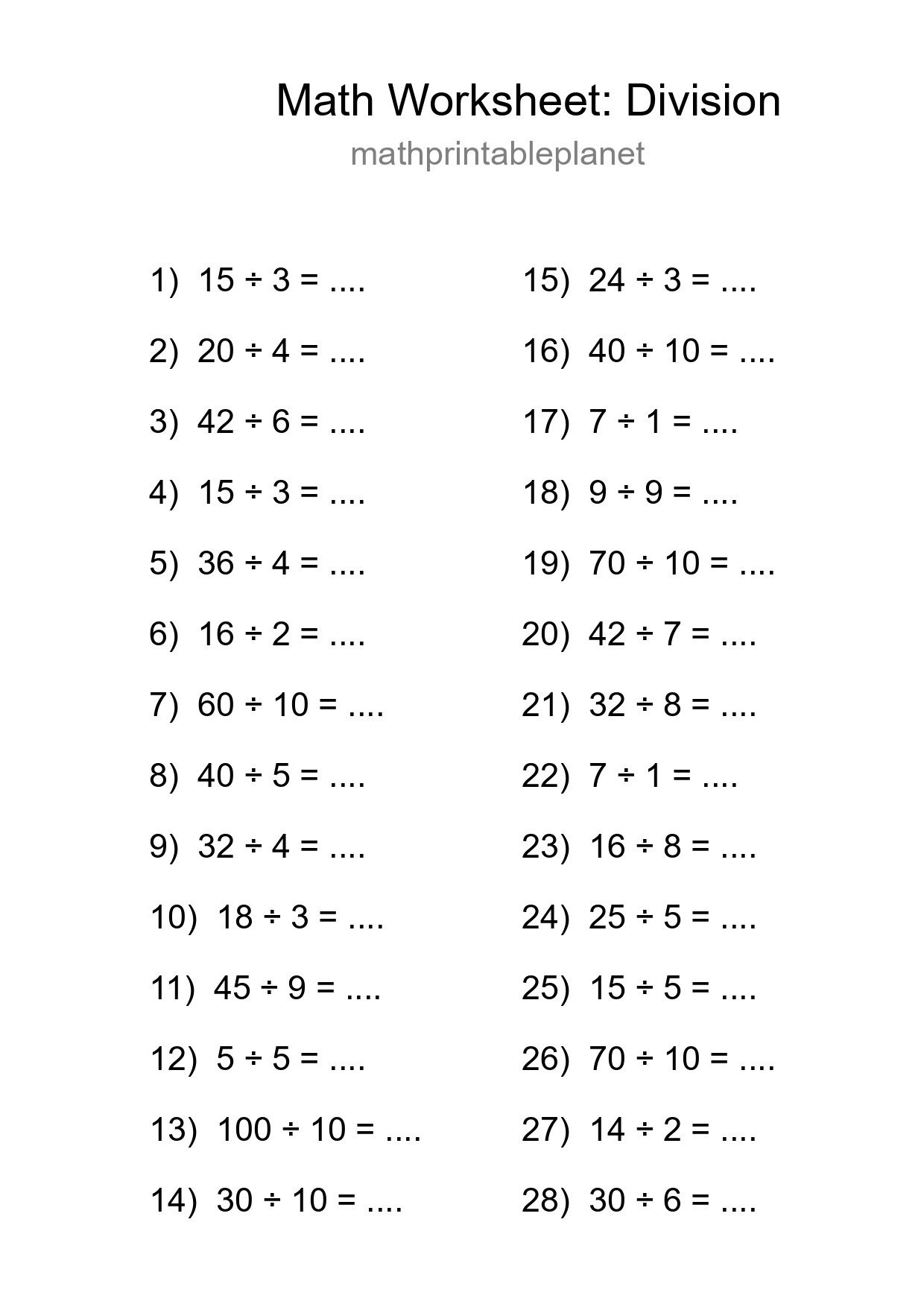 Free 28 Division Math Worksheet For Grade 1 - Part 191