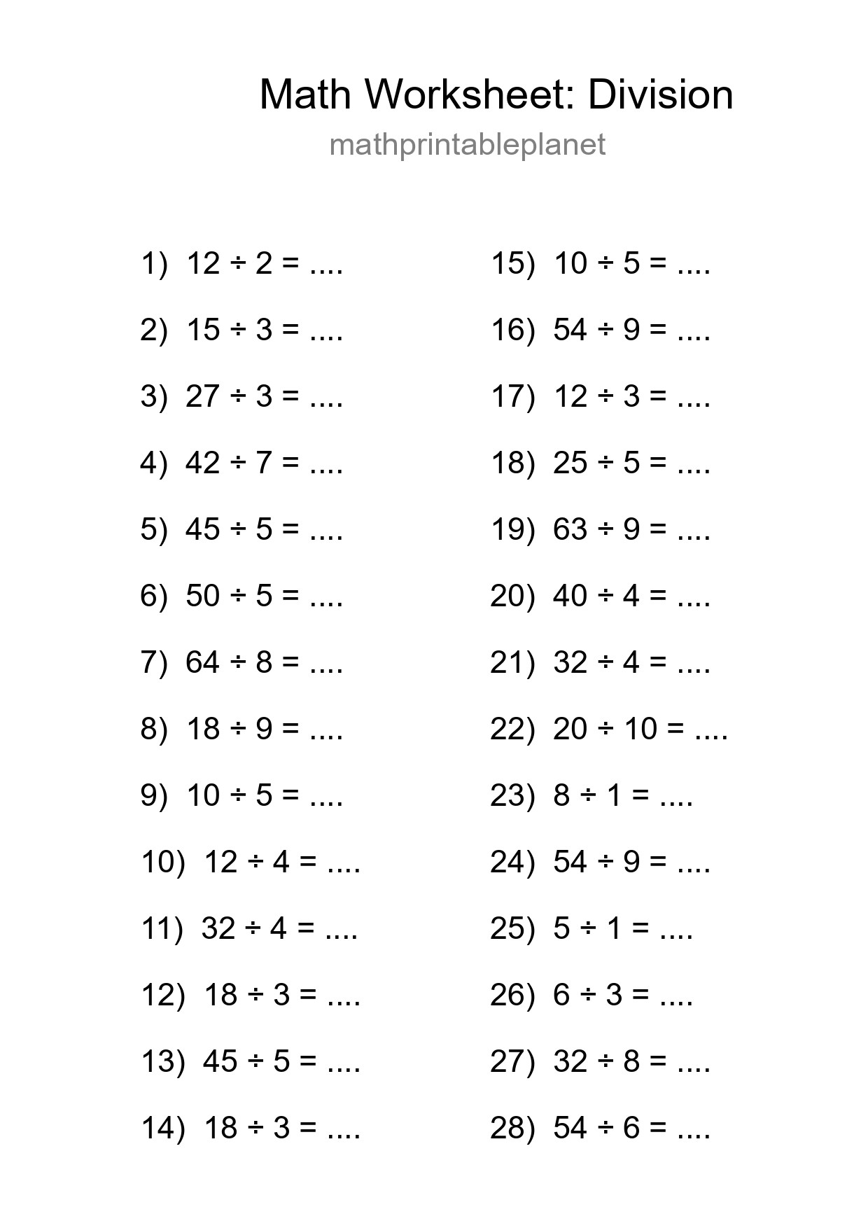 Free 28 Division Math Worksheet For Grade 1 With Answers - Part 169