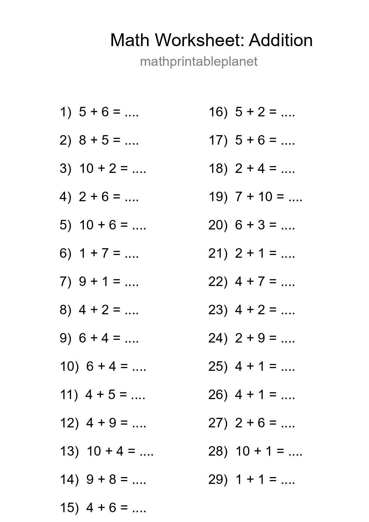 Free 29 Addition Math Worksheet For Grade 1 With Answers - Part 155
