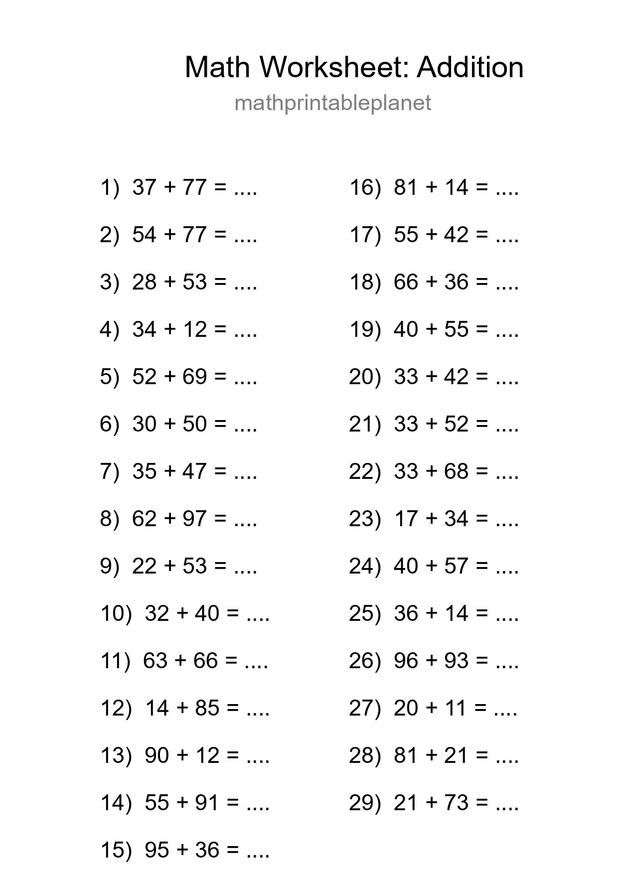 Free 29 Addition Math Worksheet For Grade 3 - Part 188