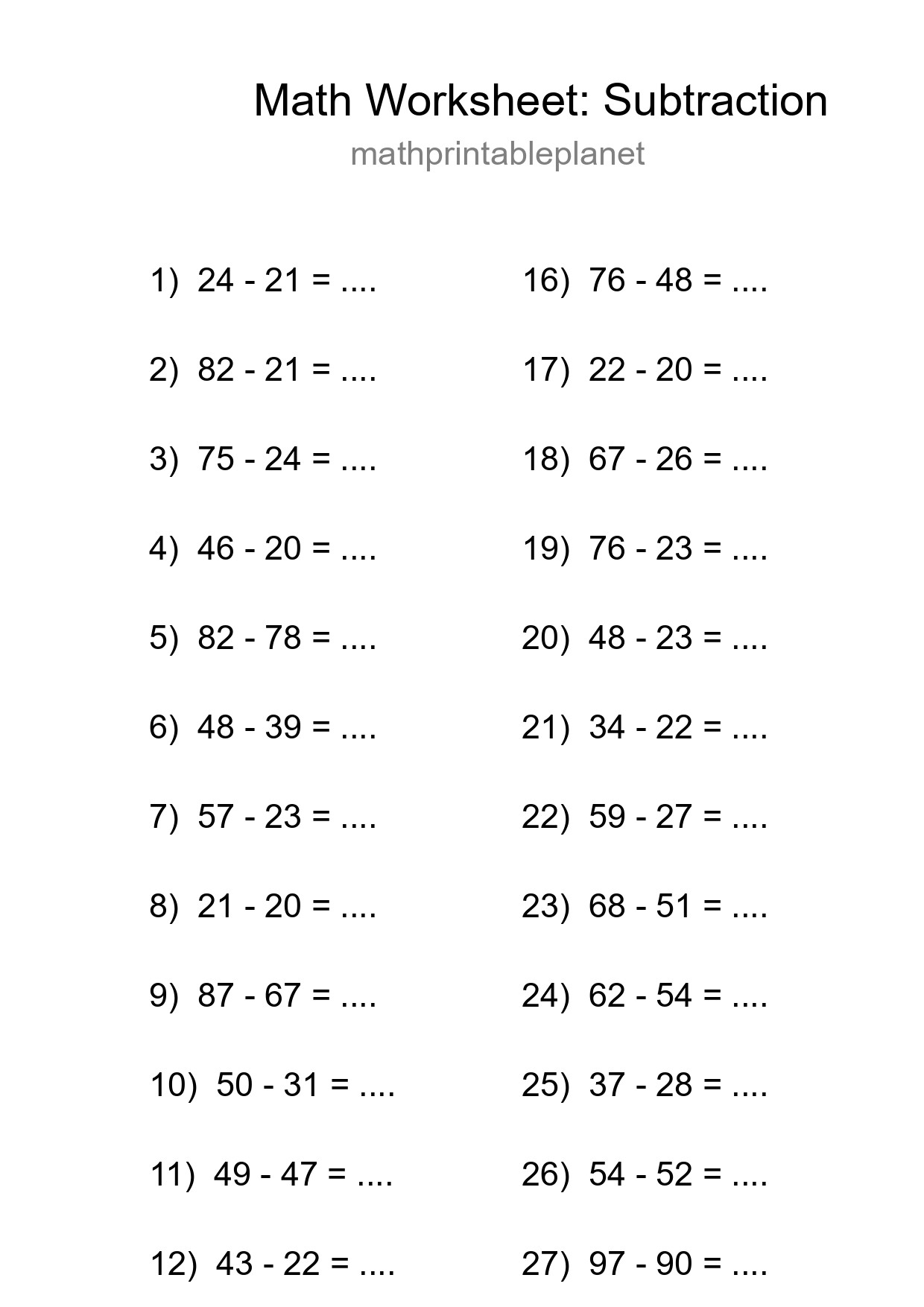 Free 30 Subtraction Math Worksheet For Grade 3 - Part 294