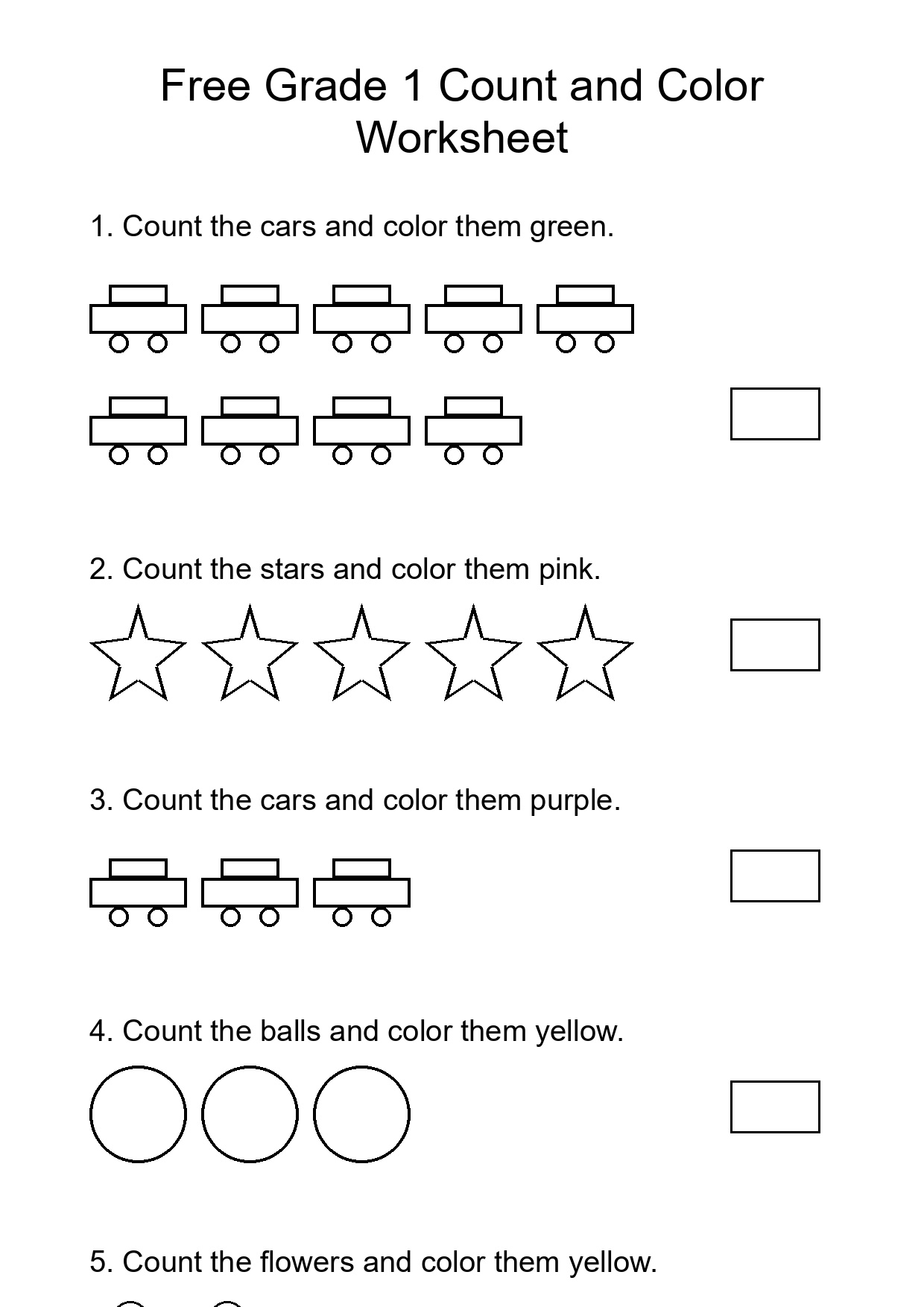 Free Grade 1 Count and Color Worksheet