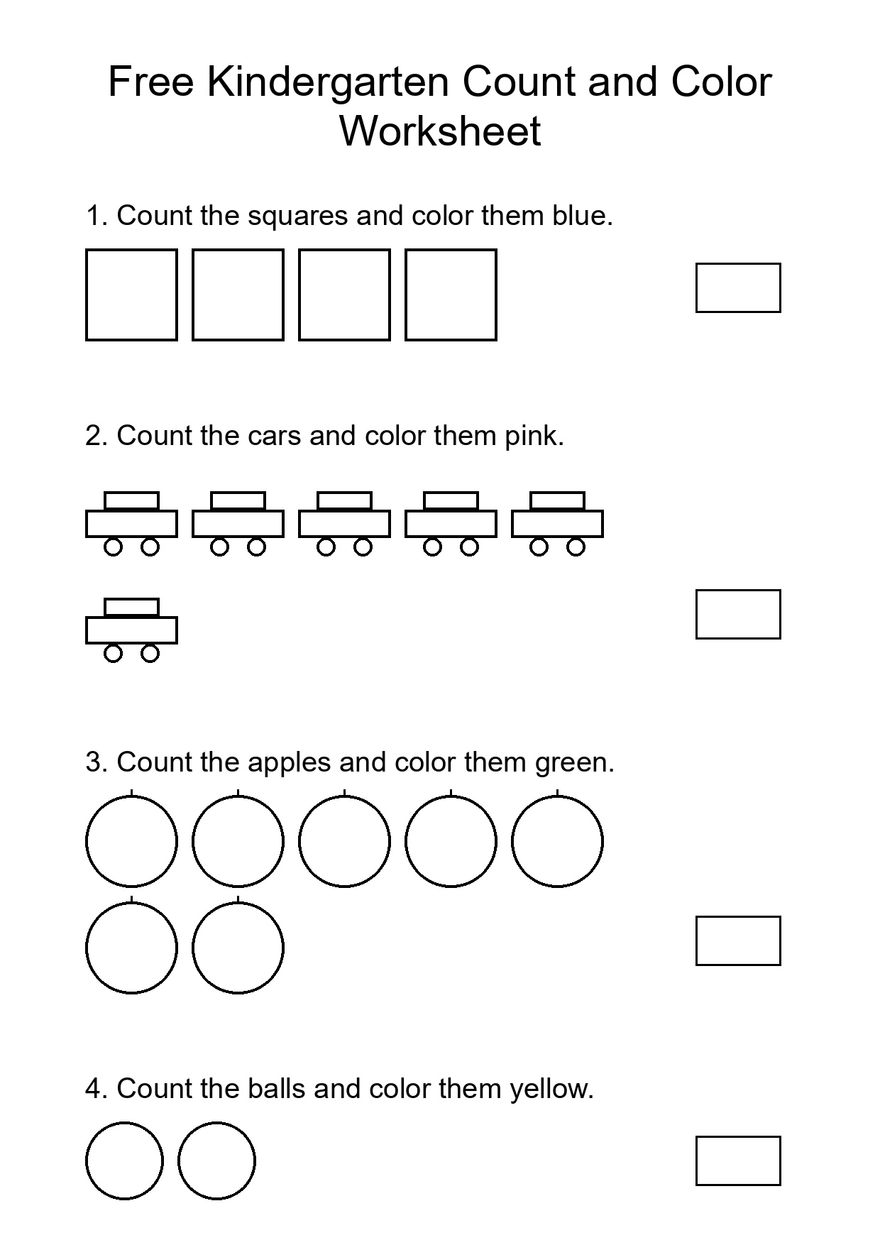 Free Kindergarten Count and Color Worksheet