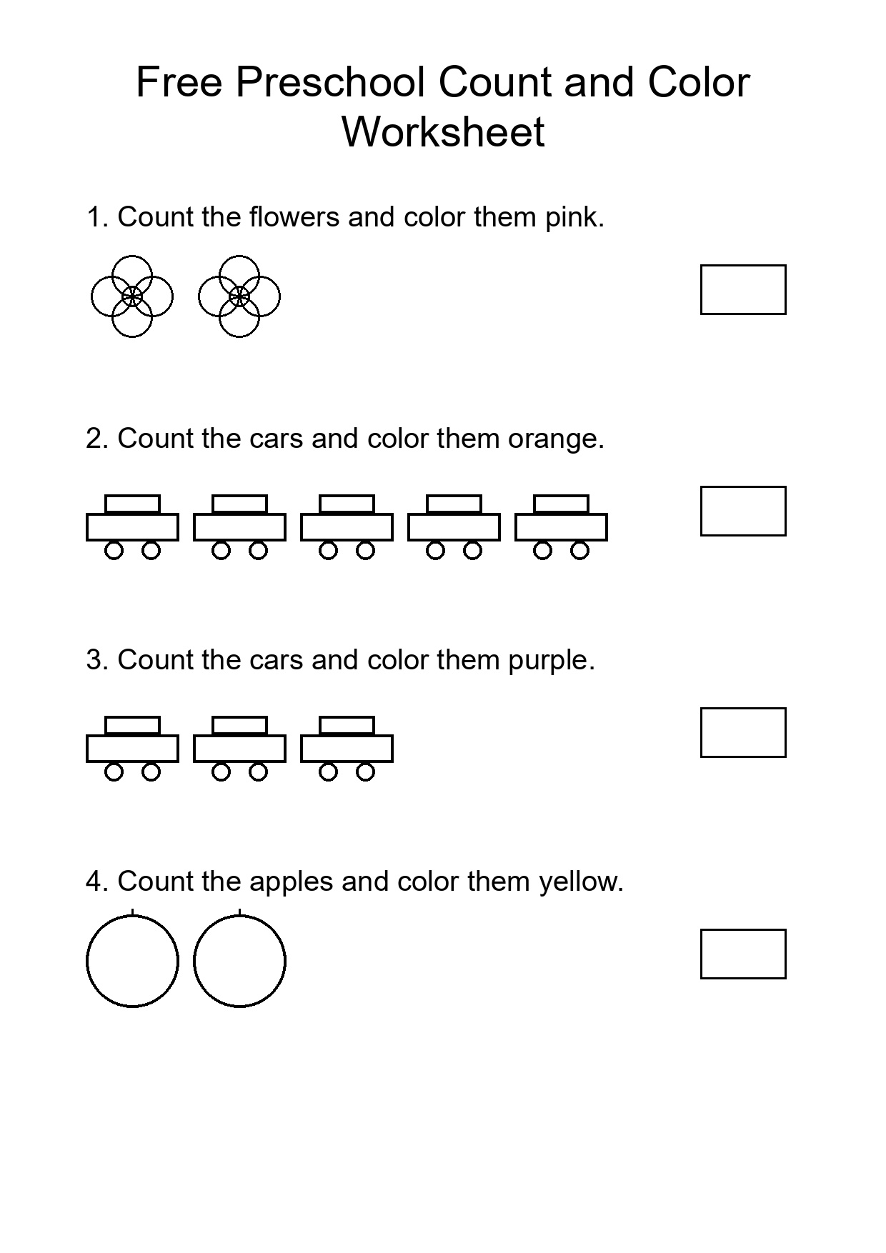 Free Preschool Count and Color Worksheet