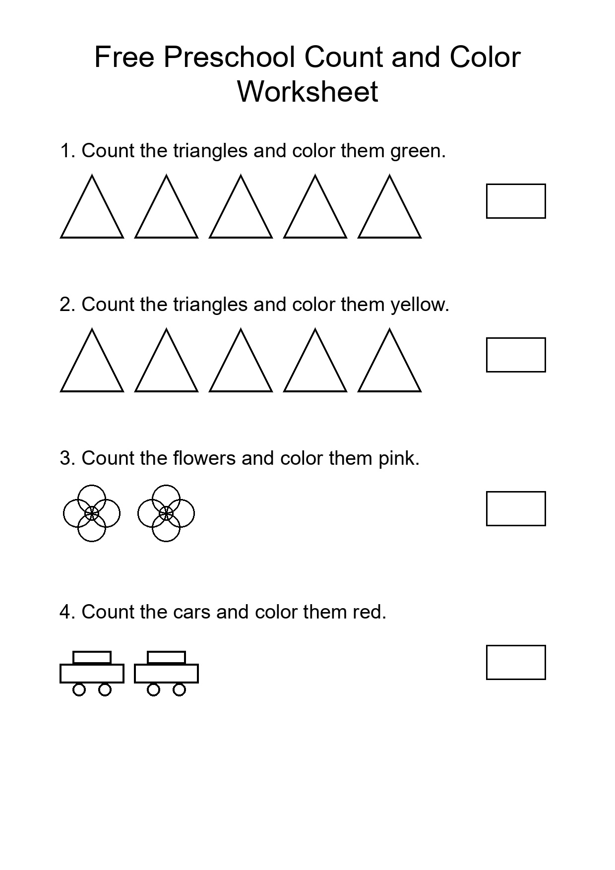 Free Preschool Count and Color Worksheet