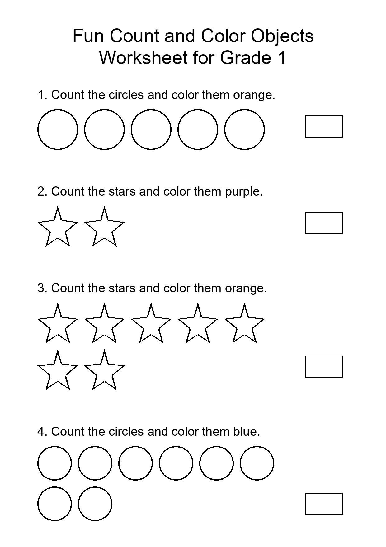 Fun Count and Color Objects Worksheet for Grade 1