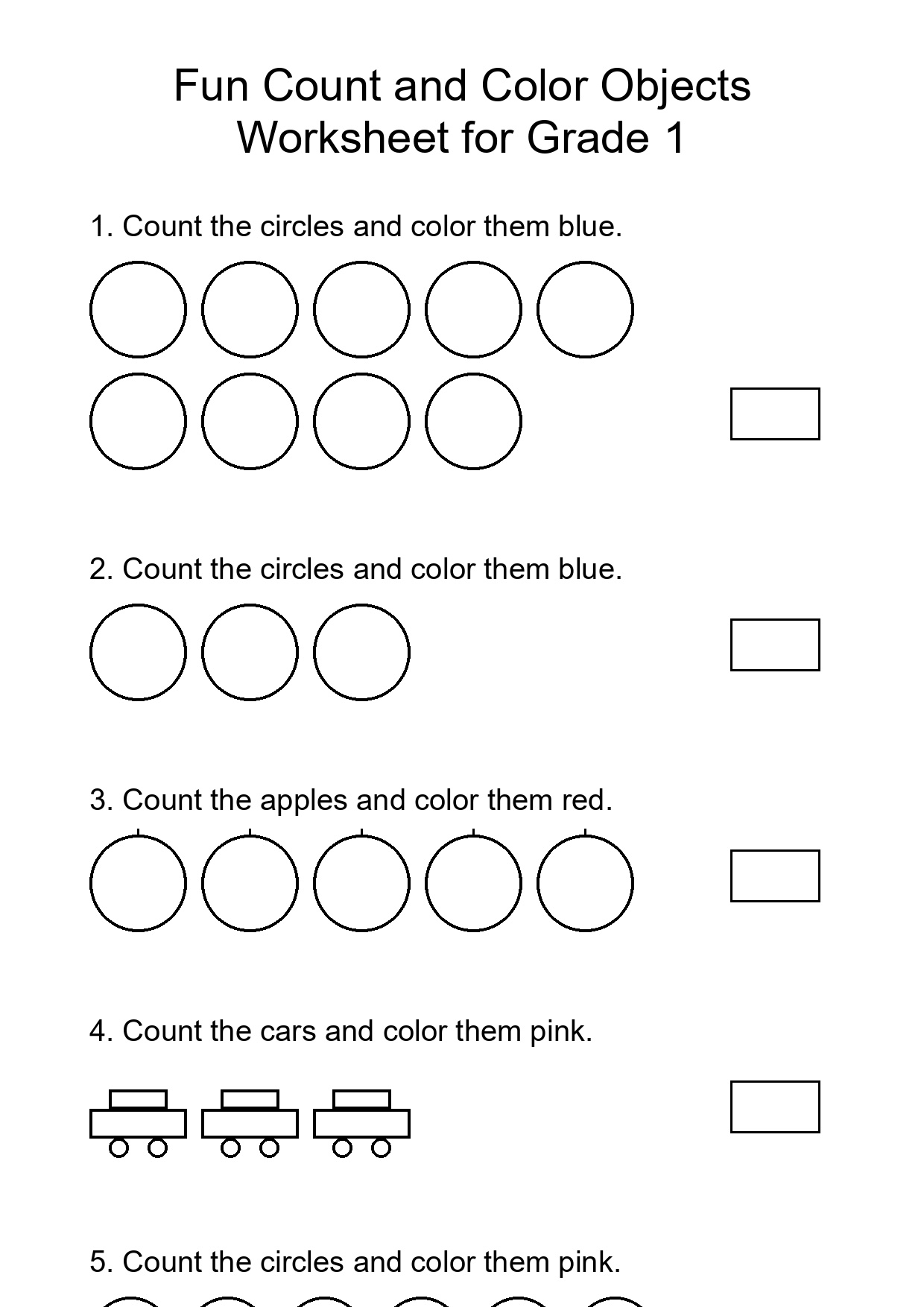 Fun Count and Color Objects Worksheet for Grade 1