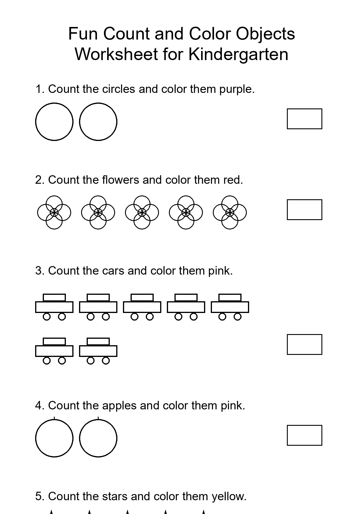 Fun Count and Color Objects Worksheet for Kindergarten