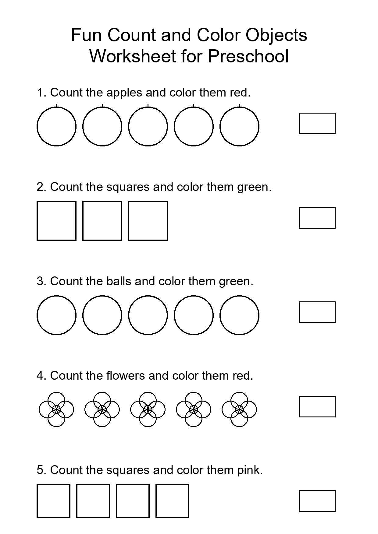 Fun Count and Color Objects Worksheet for Preschool