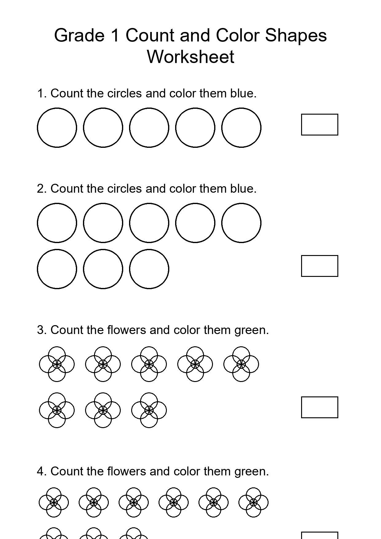Grade 1 Count and Color Shapes Worksheet