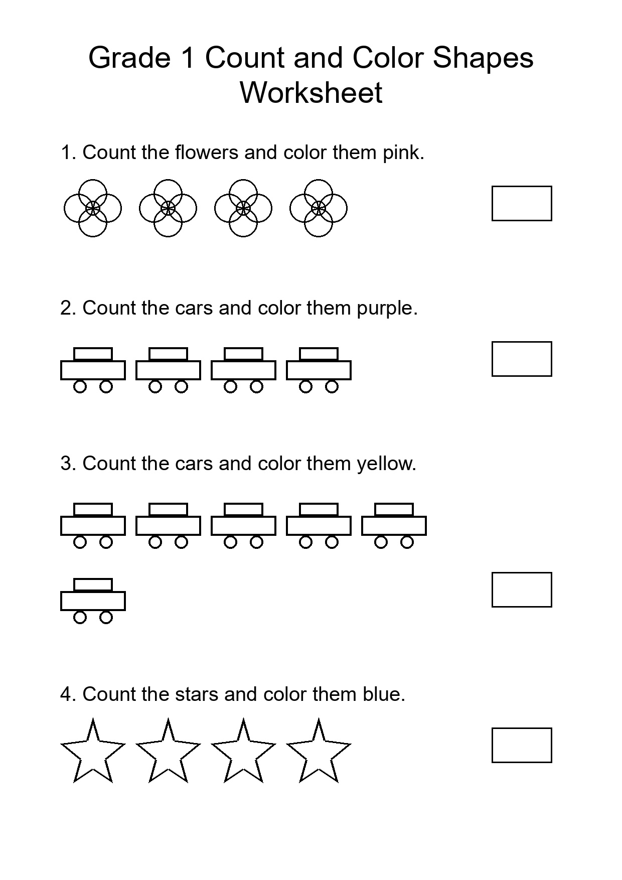 Grade 1 Count and Color Shapes Worksheet