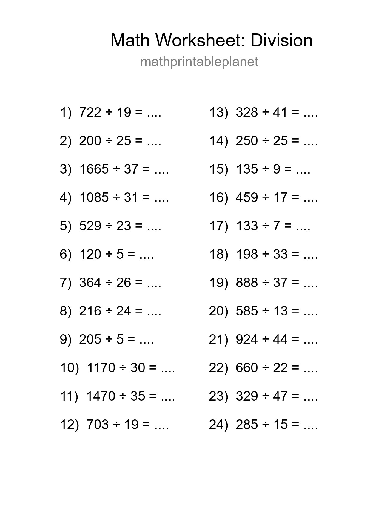Grade 2 Division Practice Worksheet (24 Problems) - Part 103
