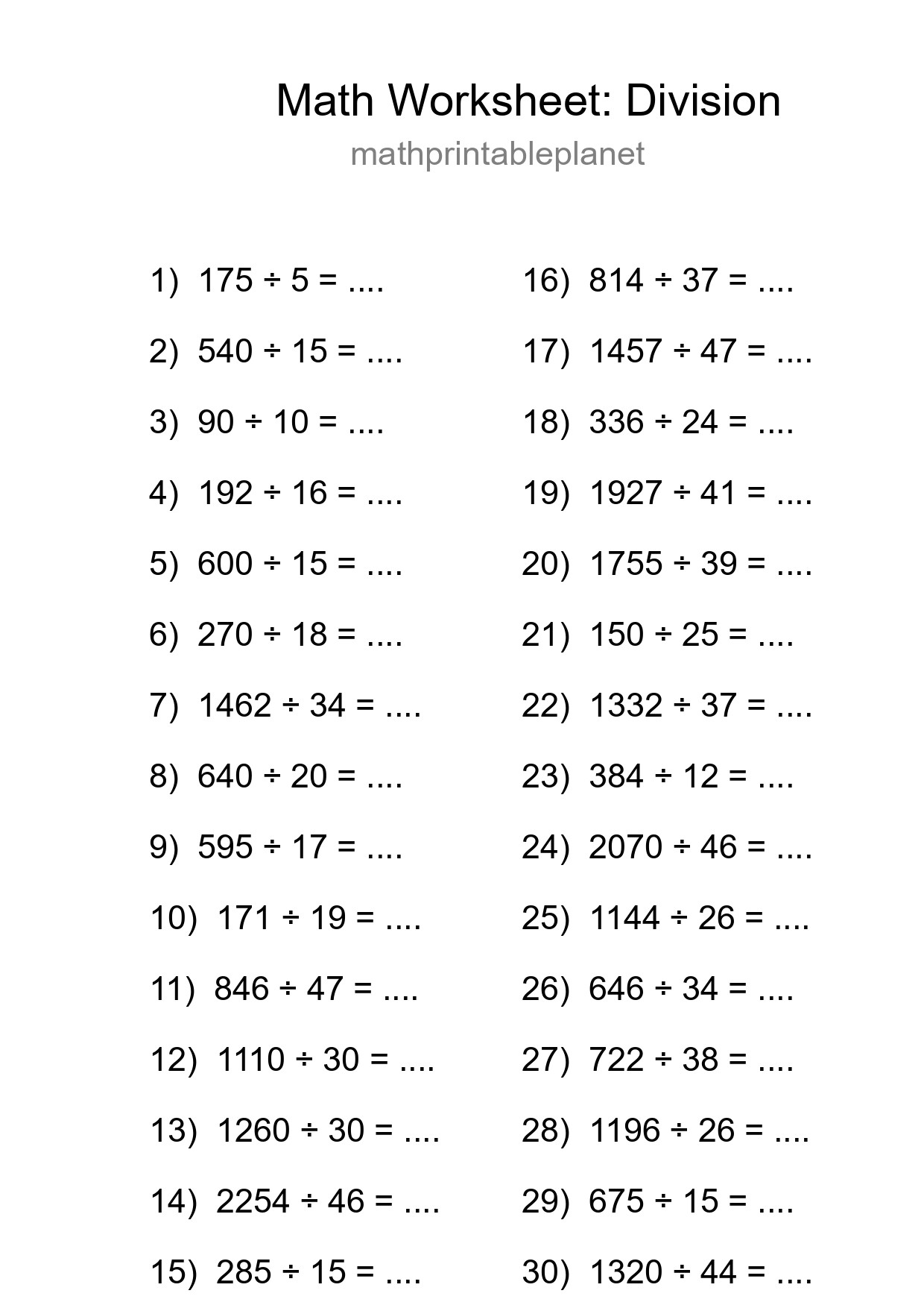 Grade 2 Division Practice Worksheet (30 Problems) - Part 81
