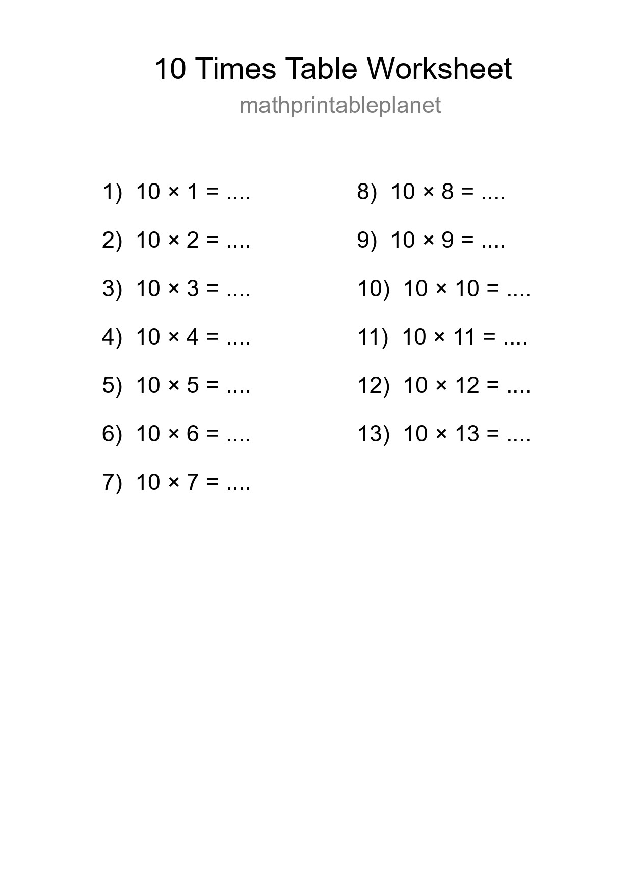Grade 3 Multiplication Table 10 Practice - Part 251