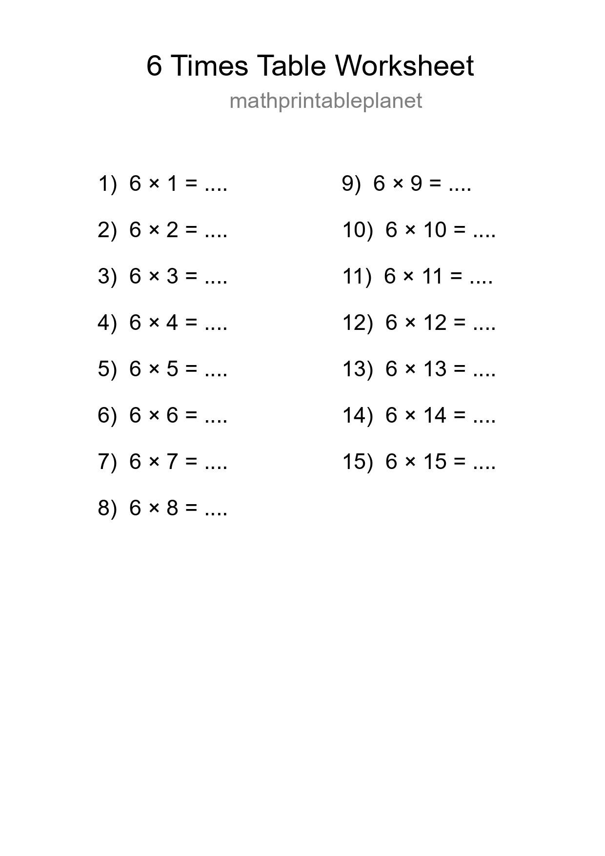 Grade 3 Multiplication Table 6 Practice - Part 218