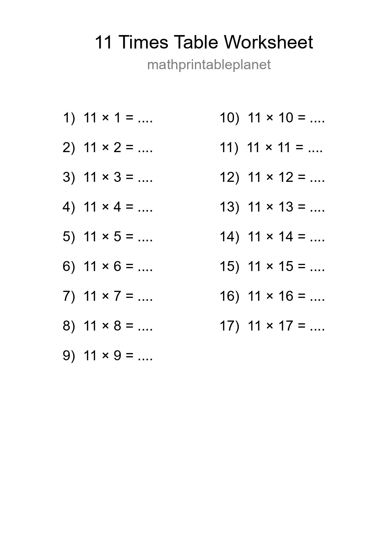 Grade 4 Multiplication Table 11 Practice - Part 64