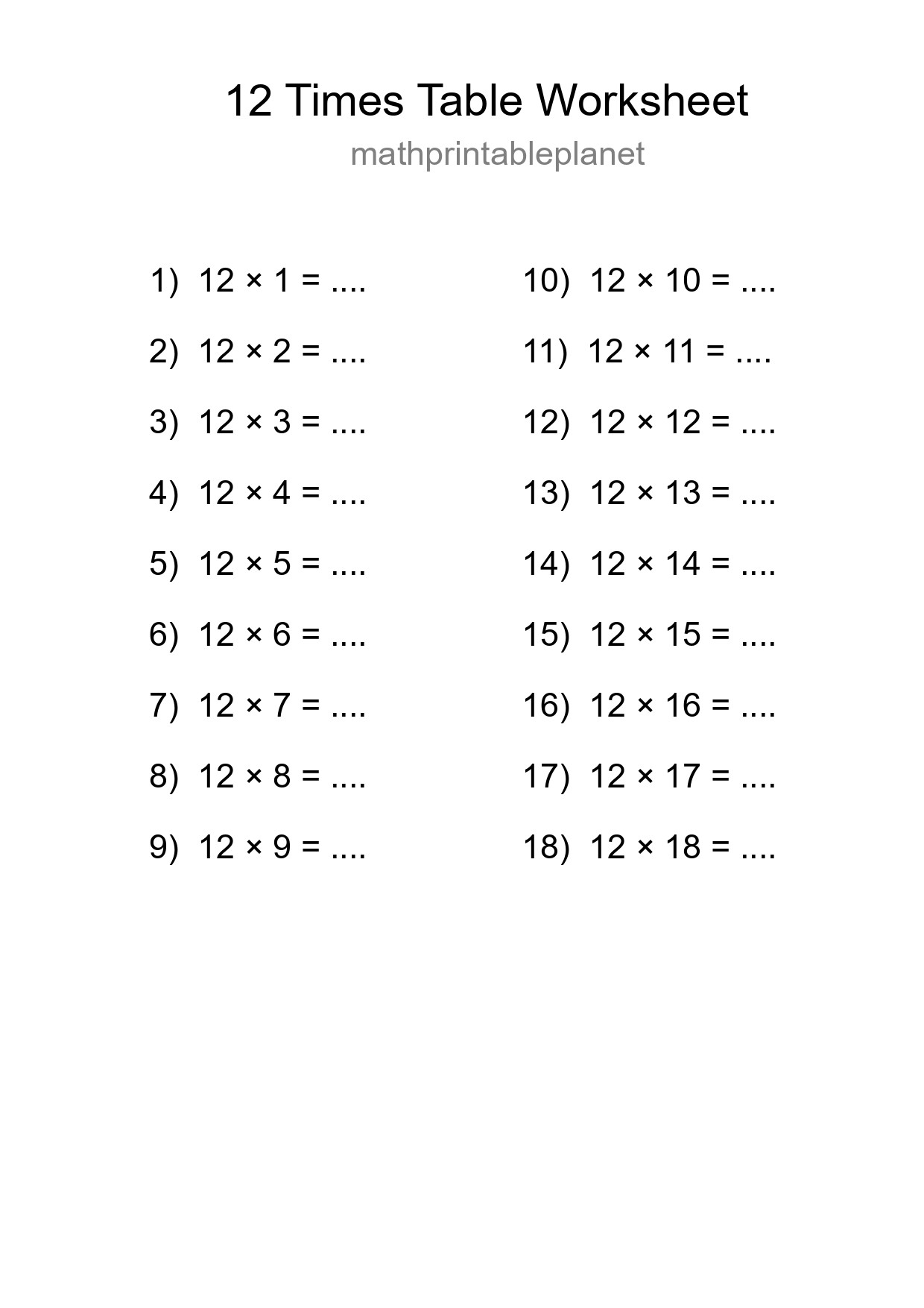 Grade 4 Multiplication Table 12 Practice - Part 240