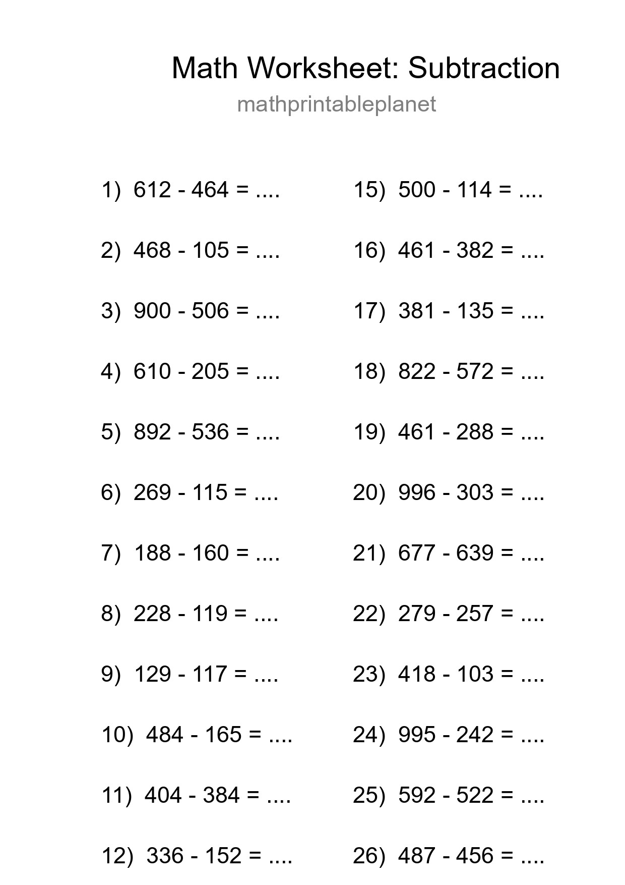 Grade 5 Subtraction Practice Worksheet (28 Problems) - Part 41