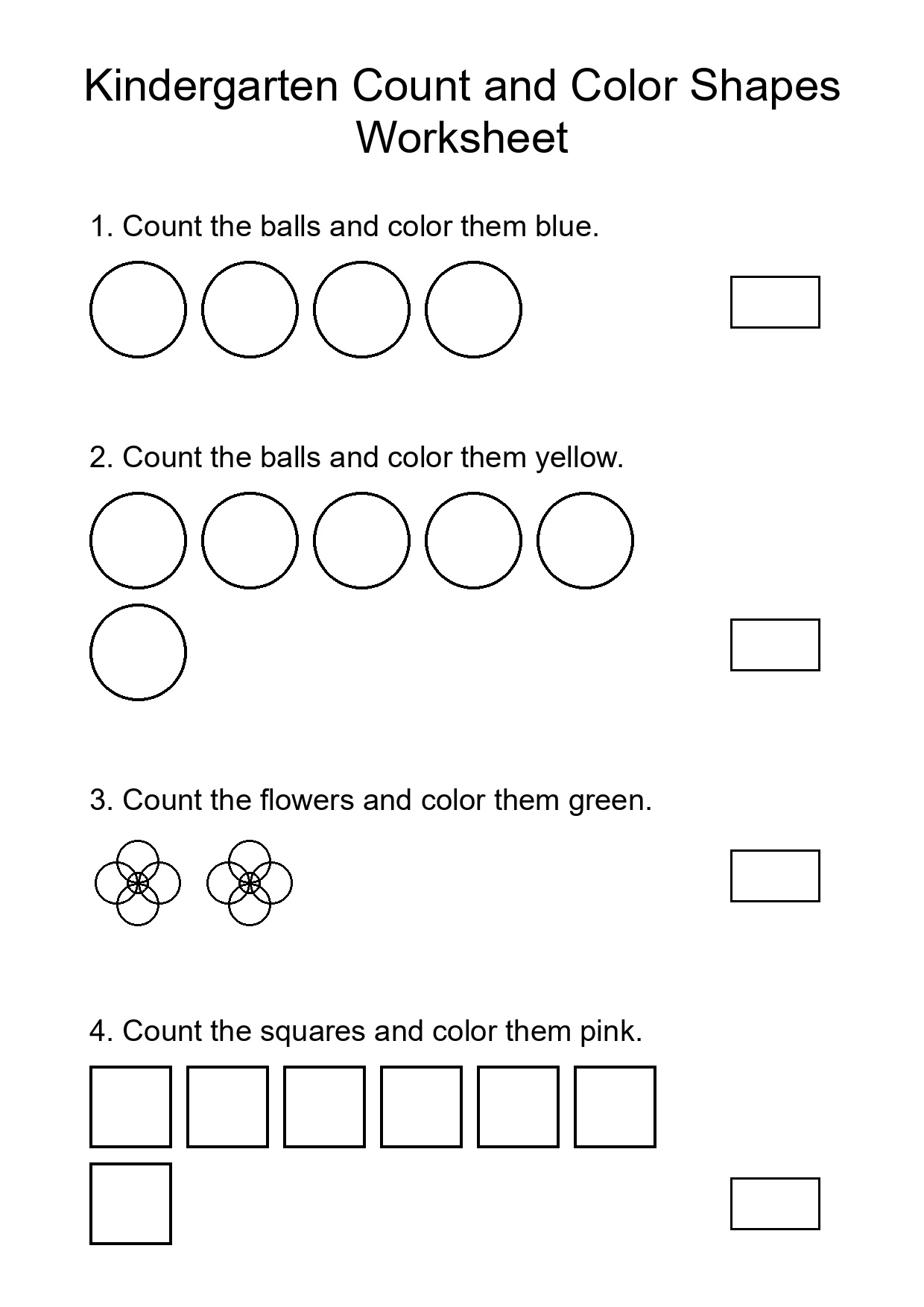 Kindergarten Count and Color Shapes Worksheet