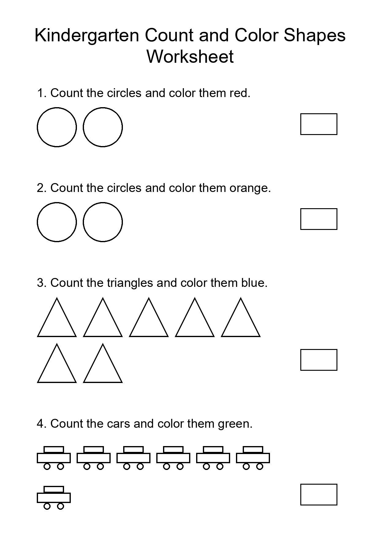 Kindergarten Count and Color Shapes Worksheet