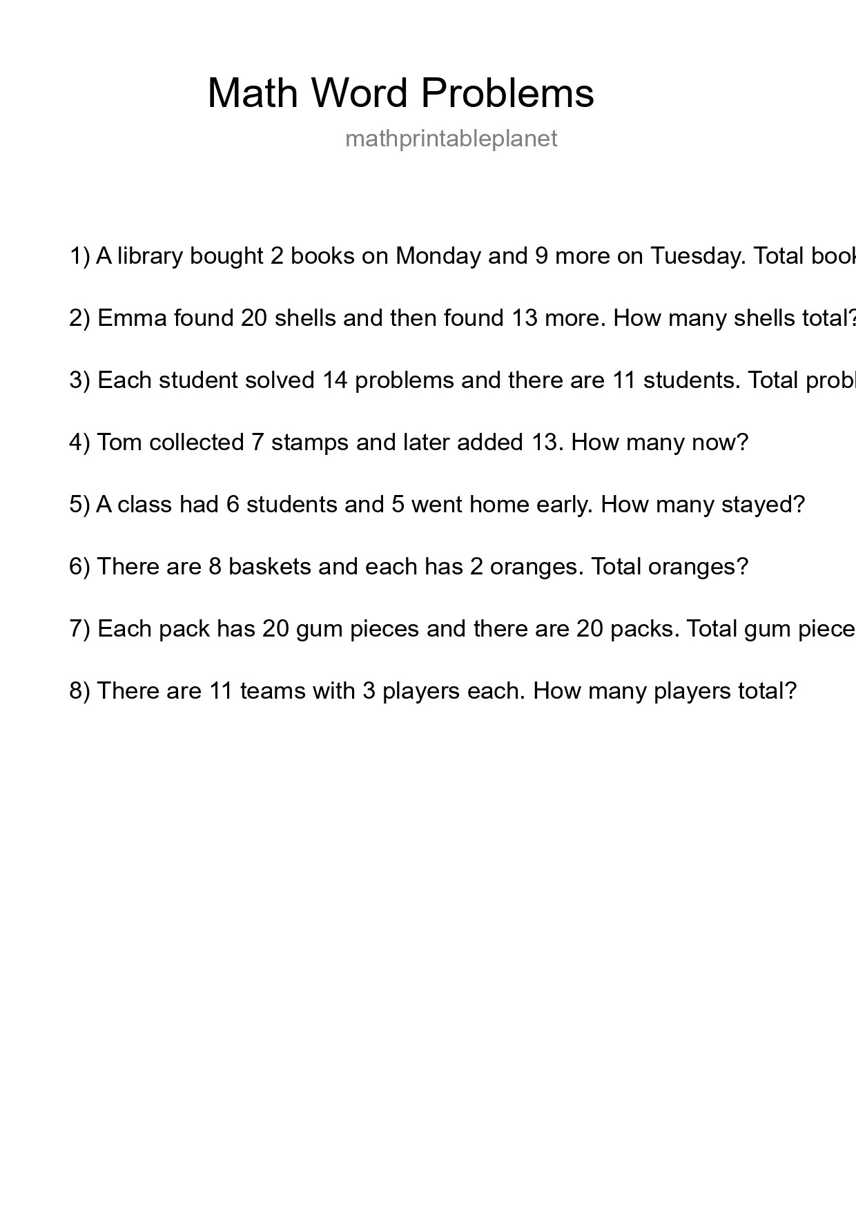 Math Word Problem Worksheet