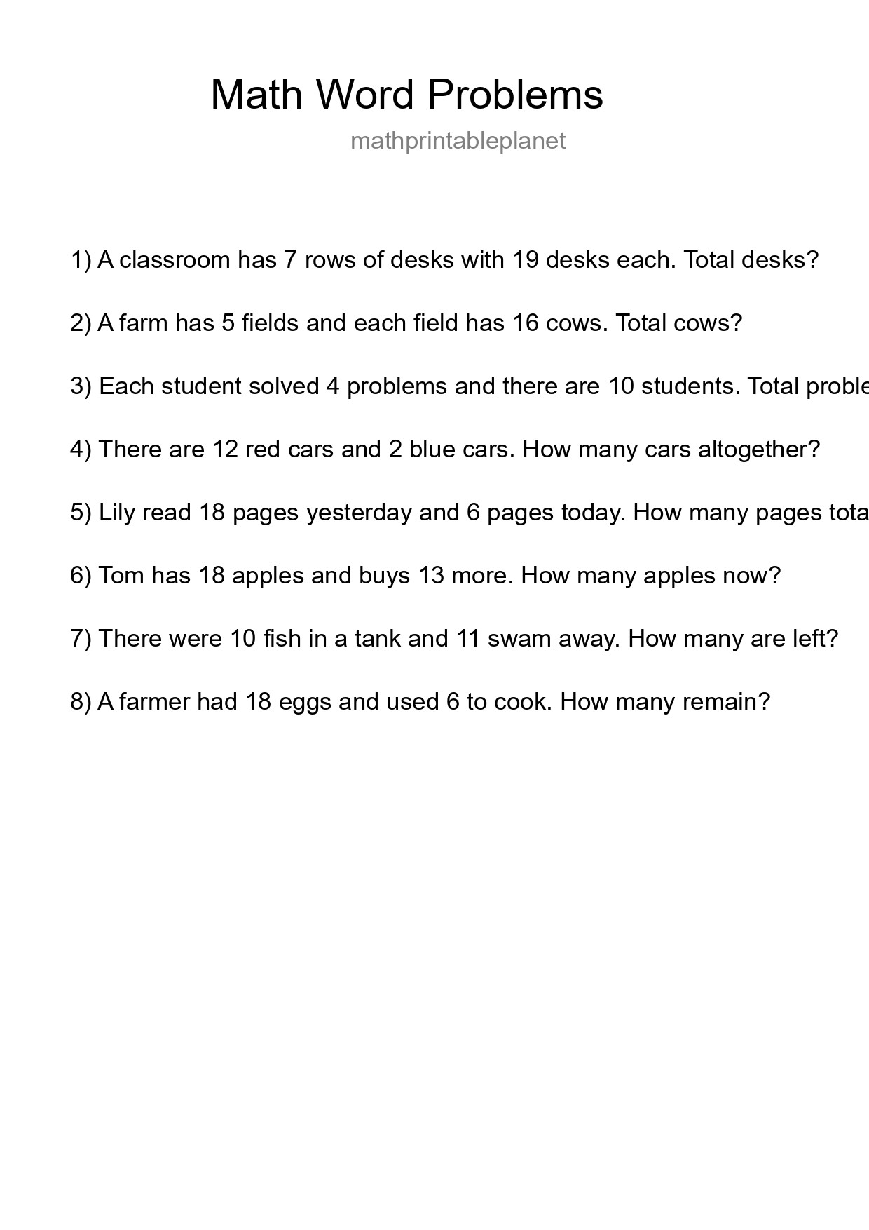 Math Word Problem Worksheet