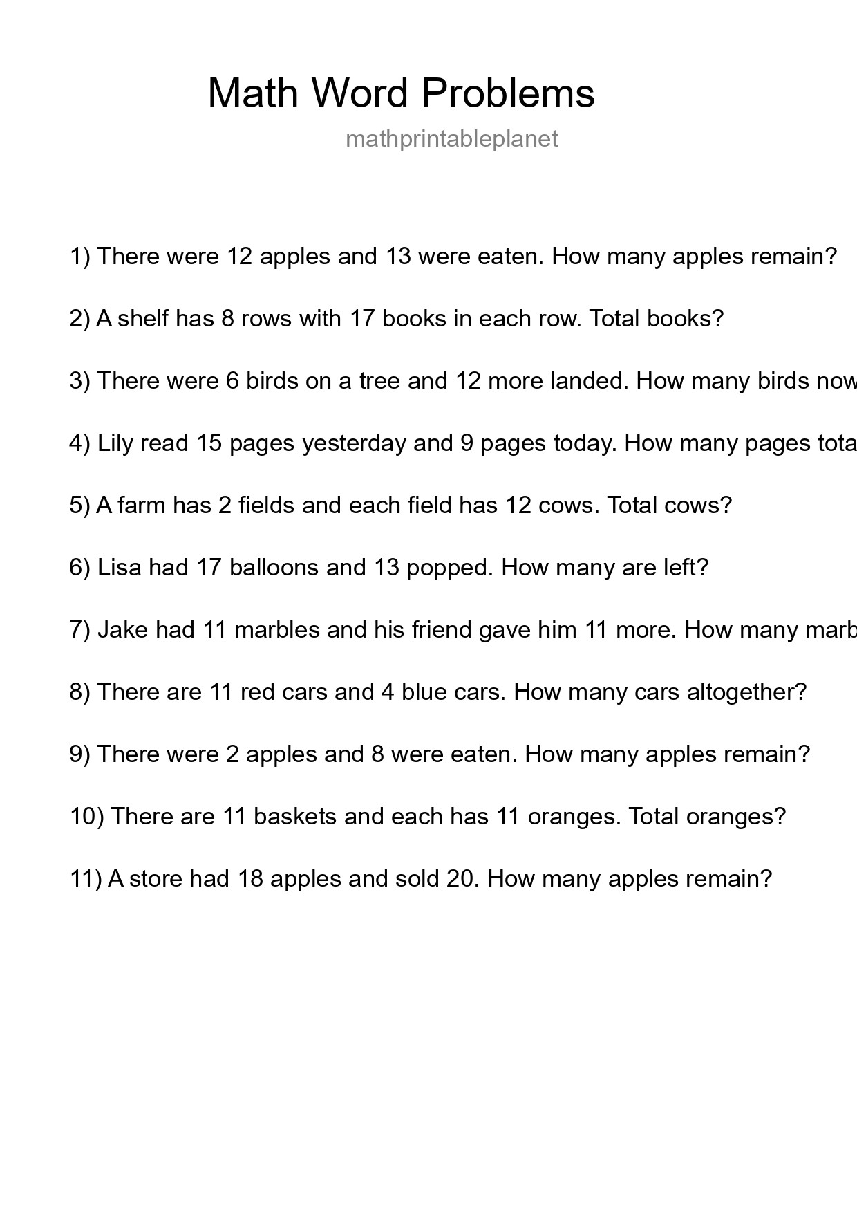 Math Word Problem Worksheet