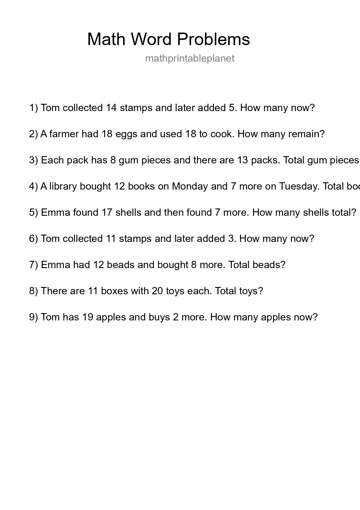 Math Word Problem Worksheet